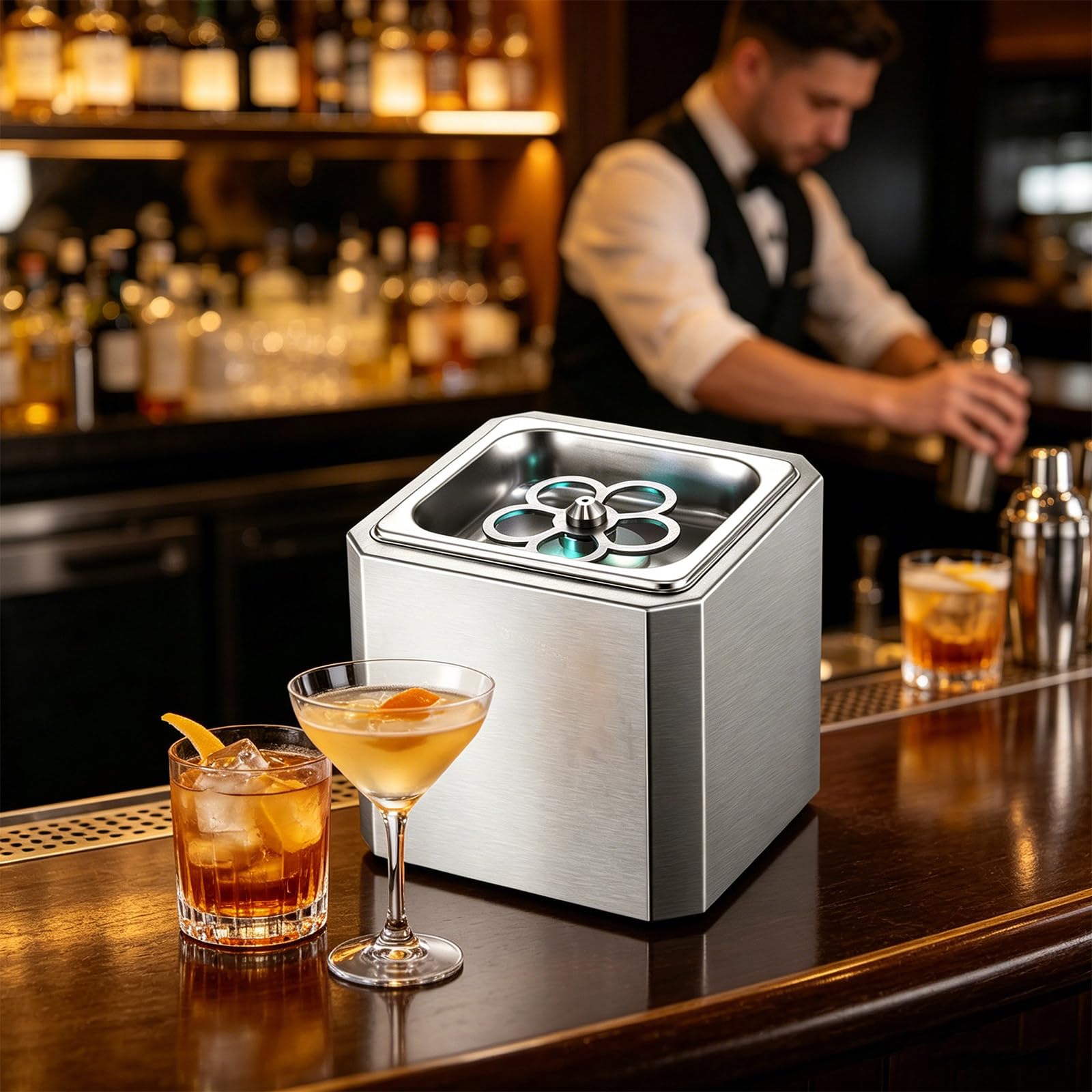 CLEASEBILY Electric Glass Bar Beer Wine Chiller – Maintains extreme cold without dilution; 600 cups/hour, press to start, for whiskey, bourbon, neat spirits, weddings, bar counters, food trucks