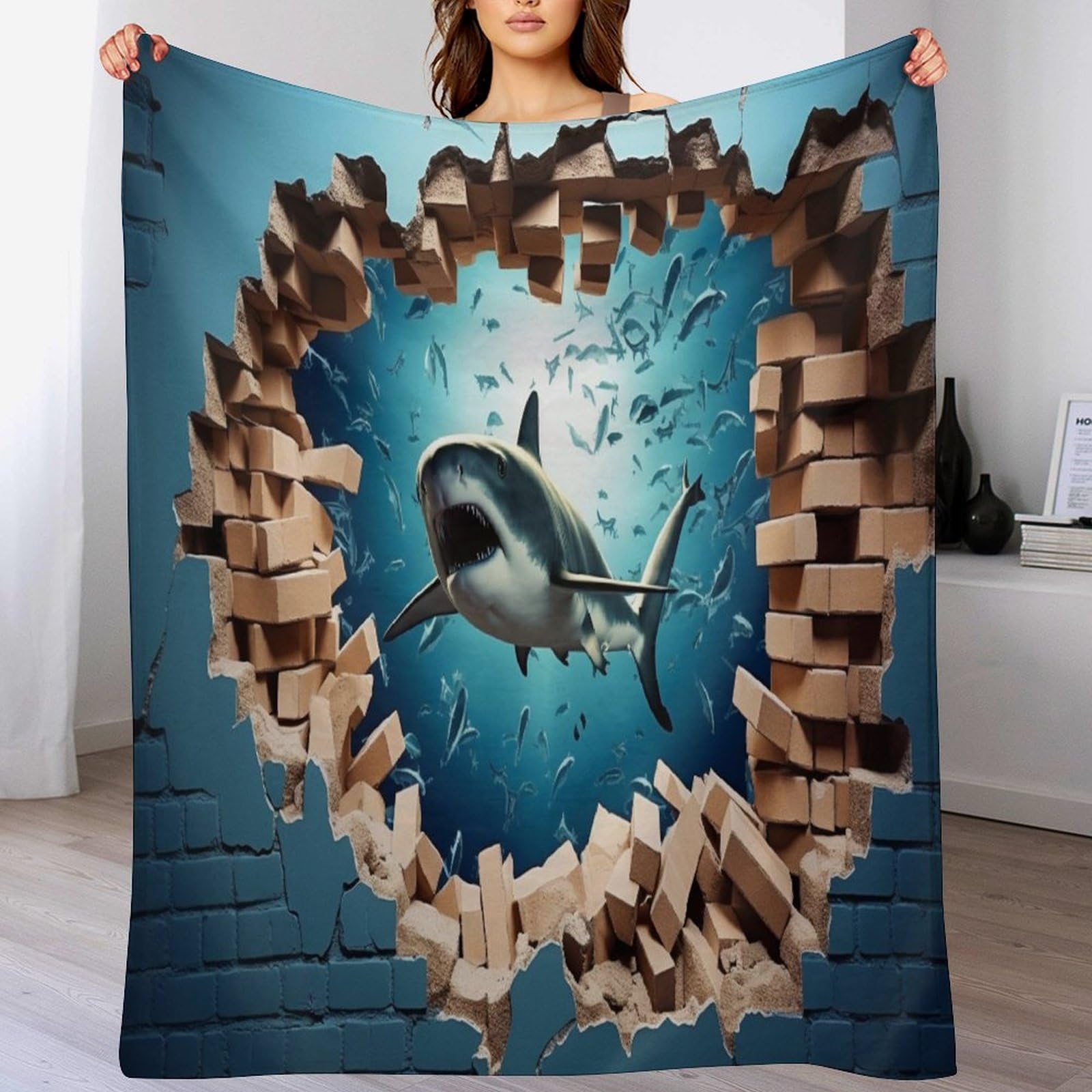 Couverture polaire requin 130x180 cm en peluche douce pour lit
