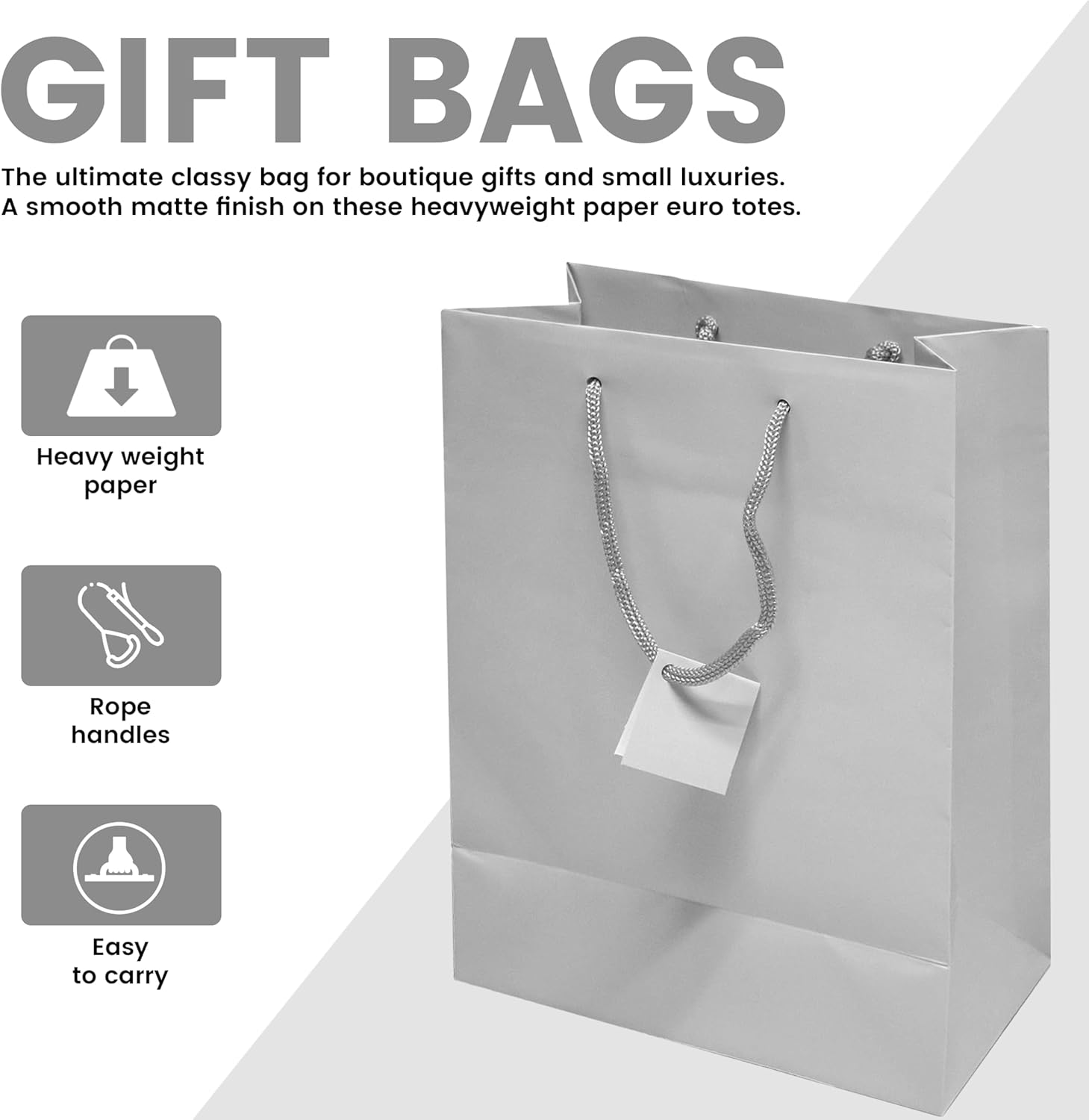 Novel Box Silver Gift Bags with Handles 10 Pack 8x4x10 Inches Large Paper Bulk Gift Bags for Business, Shopping, Birthday, Party Favor - Euro Tote Paper Bag for Groceries & Personal Use - Image 3