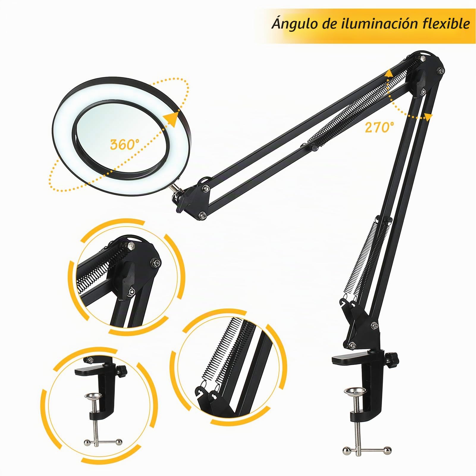 Tomshine Lámparas de lupa 8X,Lámpara de aumento LED con 10 Ajustes Bright Regulables, Lámpara de cuello de cisne flexible portátil para mesa de trabajo y uñas arte