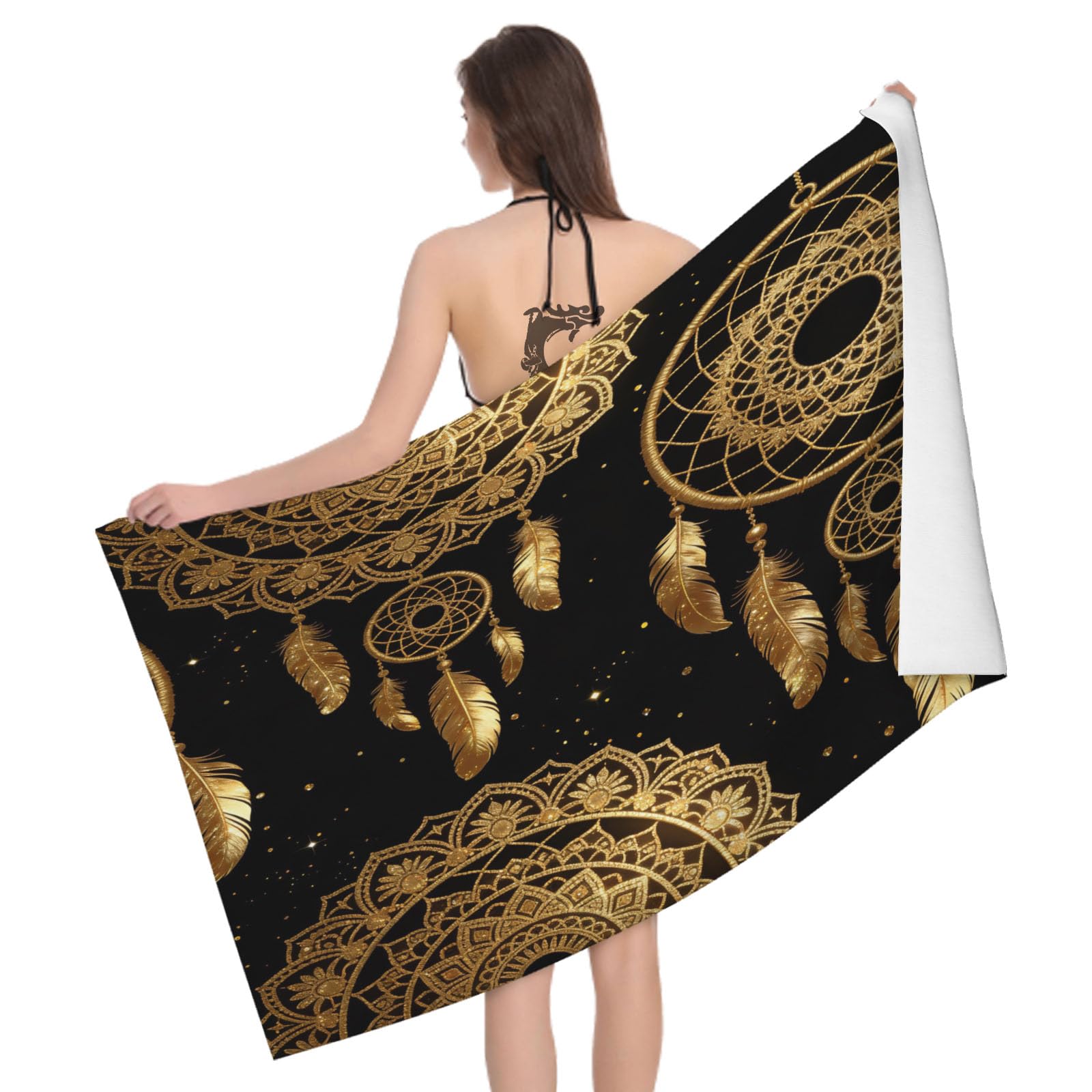 Leichong 3D Feather Beach Towel Microfiber Soft Quick Dry for Adults, Feather Print Bath Towel Lightweight Soft Absorbent for Travel Swimming Pool Sports, 75 x 150 cm