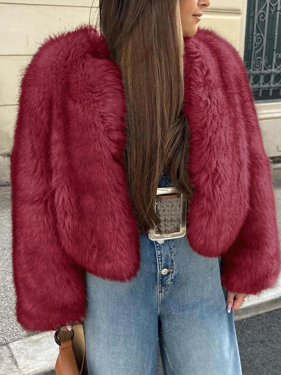 Womens Faux Fur Coat Winter Shaggy Long Sleeve Open Front Casual Oversized Lapel Jackets Warm Fuzzy Outerwear - Image 2