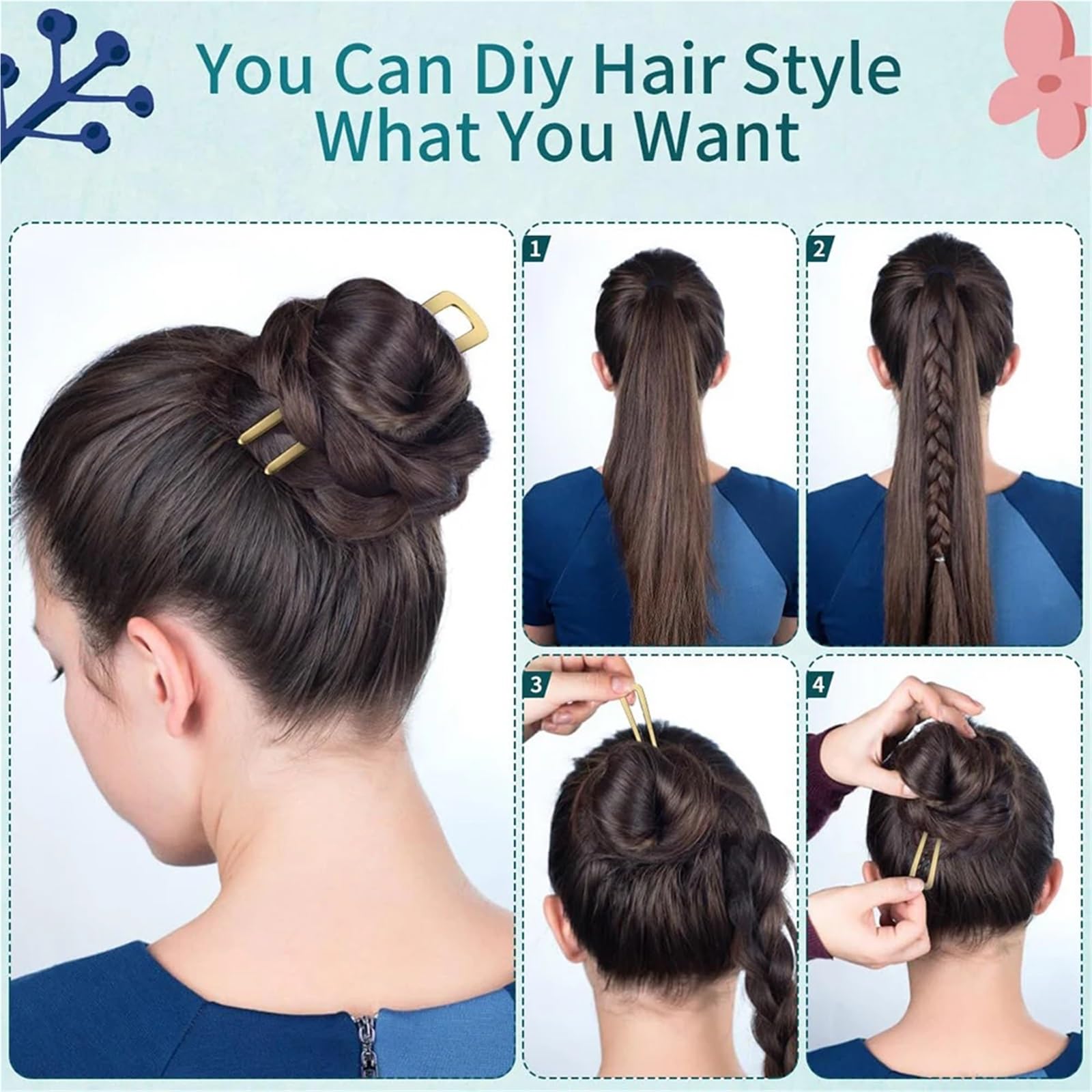 Forcine per capelli a forma di U, 15 pezzi, eleganti forcine per capelli a forma di U: in lega dorata/argento, accessori per capelli lunghi e spessi, accessori per capelli da donna (oro)