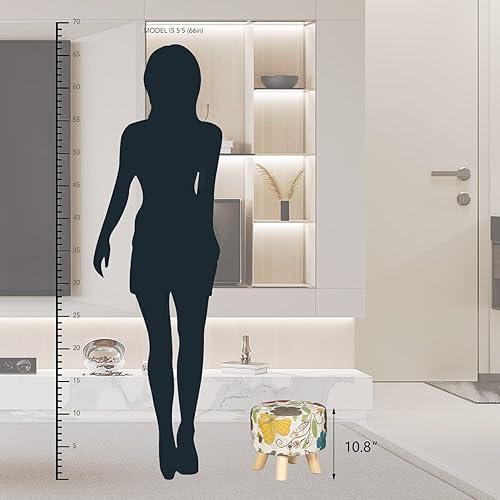 Miniatura 94 de Asense Taburete redondo otomano con reposapiés acolchado de tela, lindo reposapiés otomano con patas de madera antideslizantes, color verde surtido