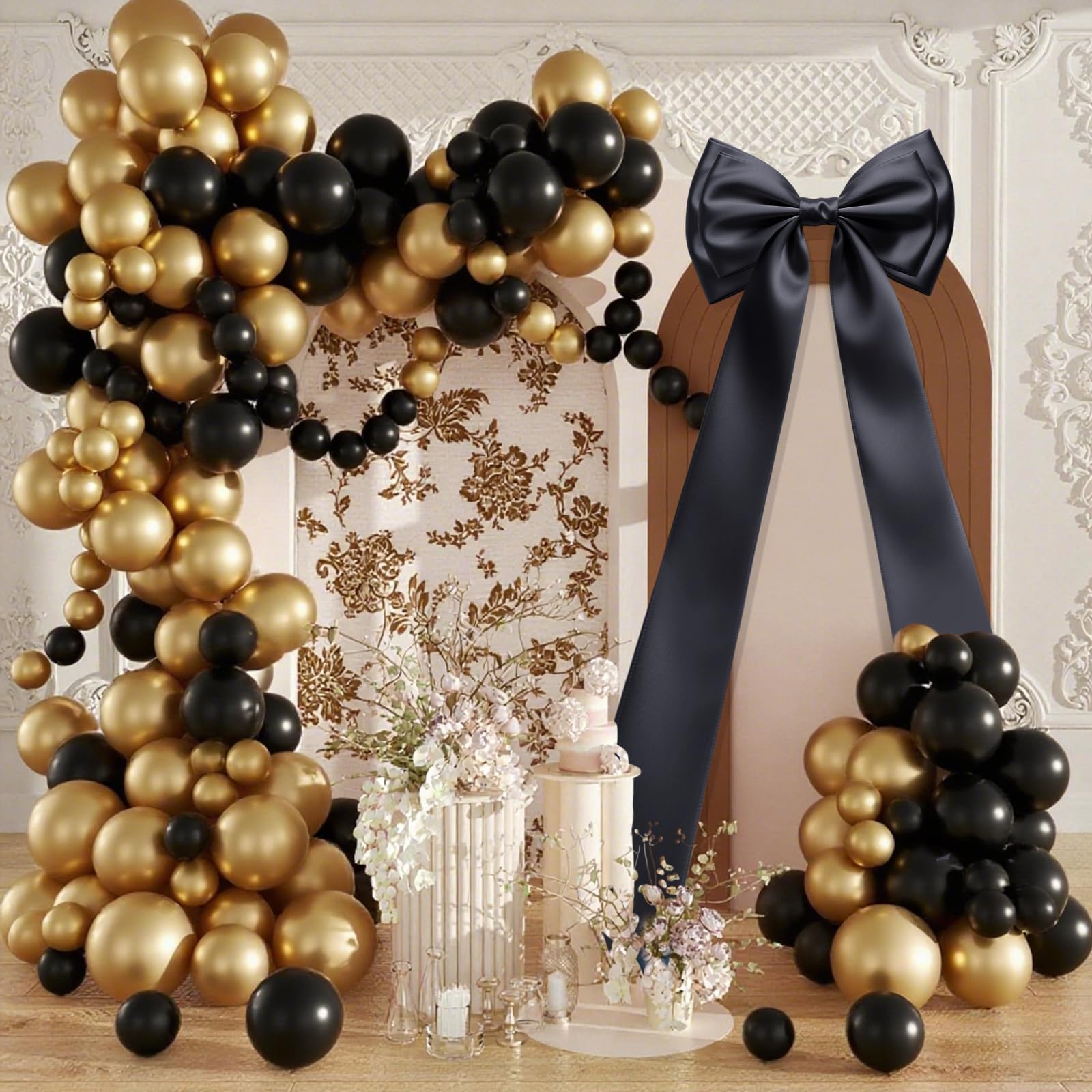 AZEAM Decorazione a fiocco gigante, grande fiocco per sfondo con nastro posteriore, 200 x 50 cm, grandi fiocchi in raso per decorazione, fiocchi per coquette, decorazione per feste di compleanno