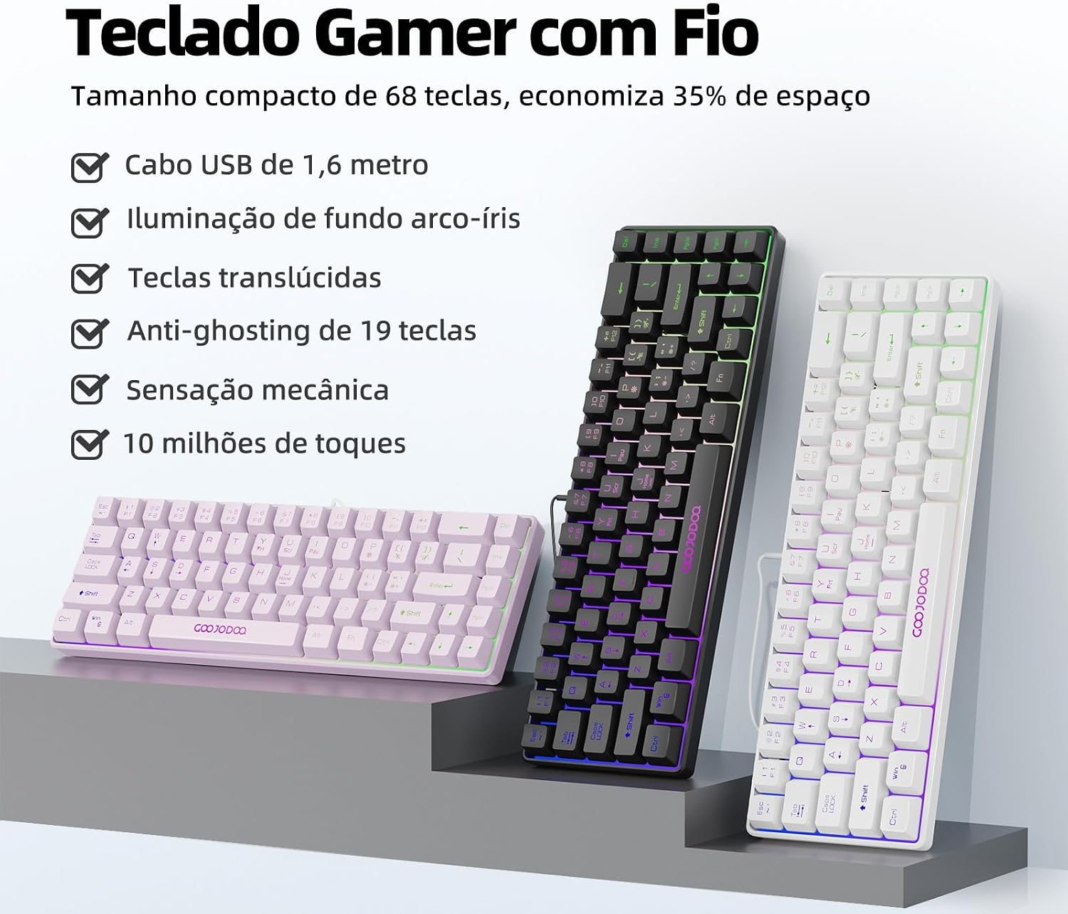 GOKOCO Teclado Mecânico Com Fio A1803 Rosa Pink