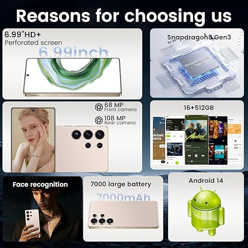 Miniatura 3 de I25 Ultra Smartphone 16+512GB  Android 14  Snapdragon 8 Gen 3  Cámara dual de 68MP+108MP  Batería de 7000mAh  Pantalla FHD+ de 6.99 pulgadas  Supera