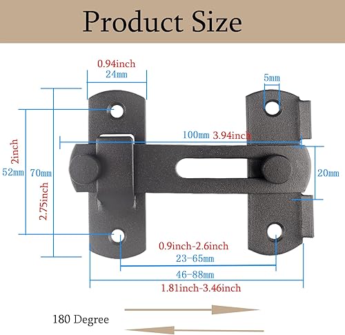 Miniatura 3 de Paquete de 4 pestillos para puerta de granero, acabado negro mate de 180 grados para valla de madera de granero, puertas francesas correderas,