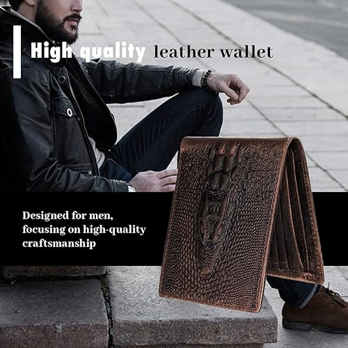 Miniatura 8 de CARANFIER Cartera de piel auténtica para hombre con diseño de cocodrilo con grabado en relieve B1cocodrilo