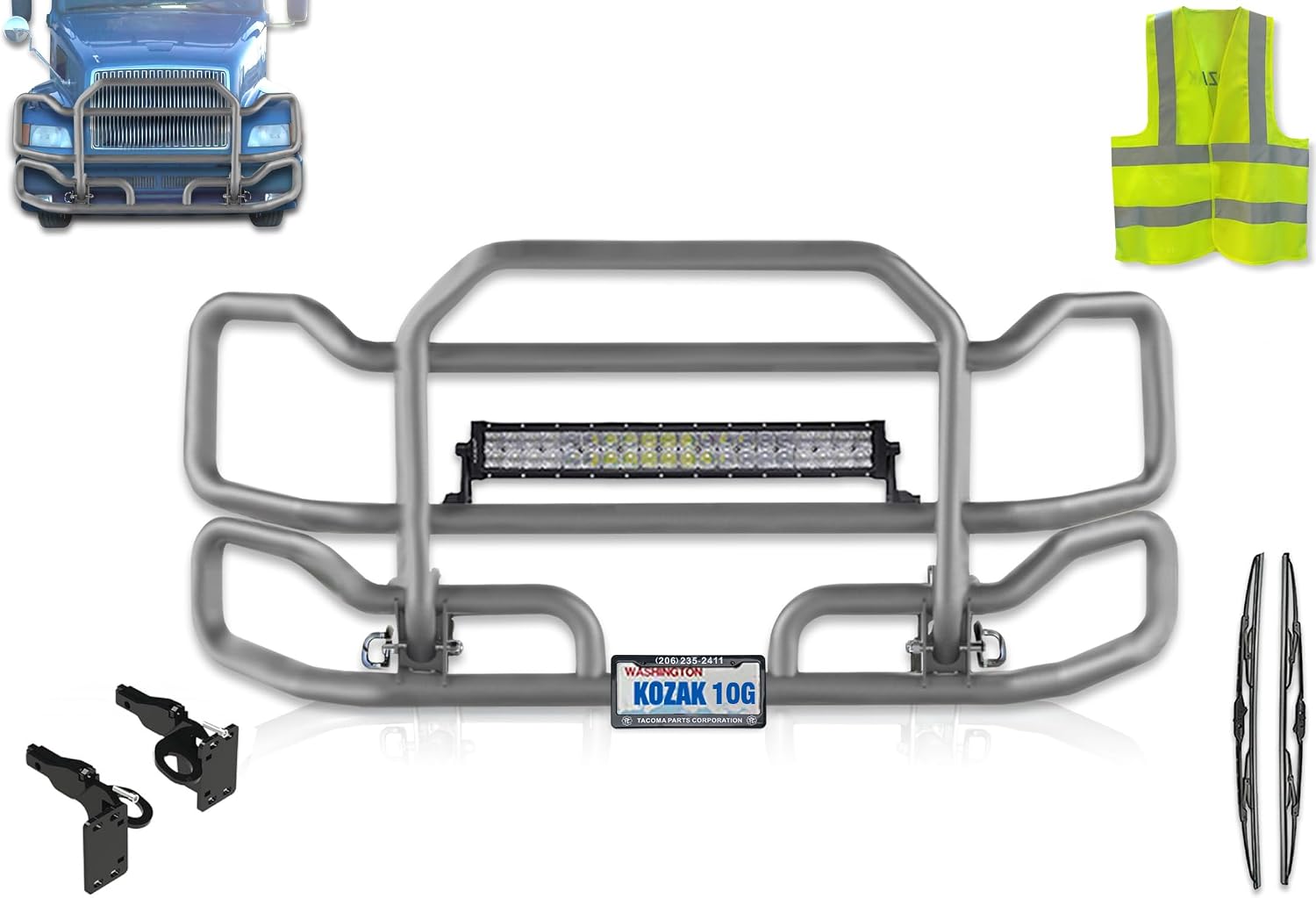 Front Grille Deer Bumper Guard Large for Semi Truck Compatible with Volvo VNL 1999-2003 (92"x40") + Bracket