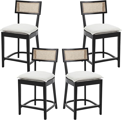 ZH4YOU Taburetes de bar de ratán de altura de mostrador, taburetes modernos de mostrador de 26 pulgadas con respaldo de bastón, sillas de bar de