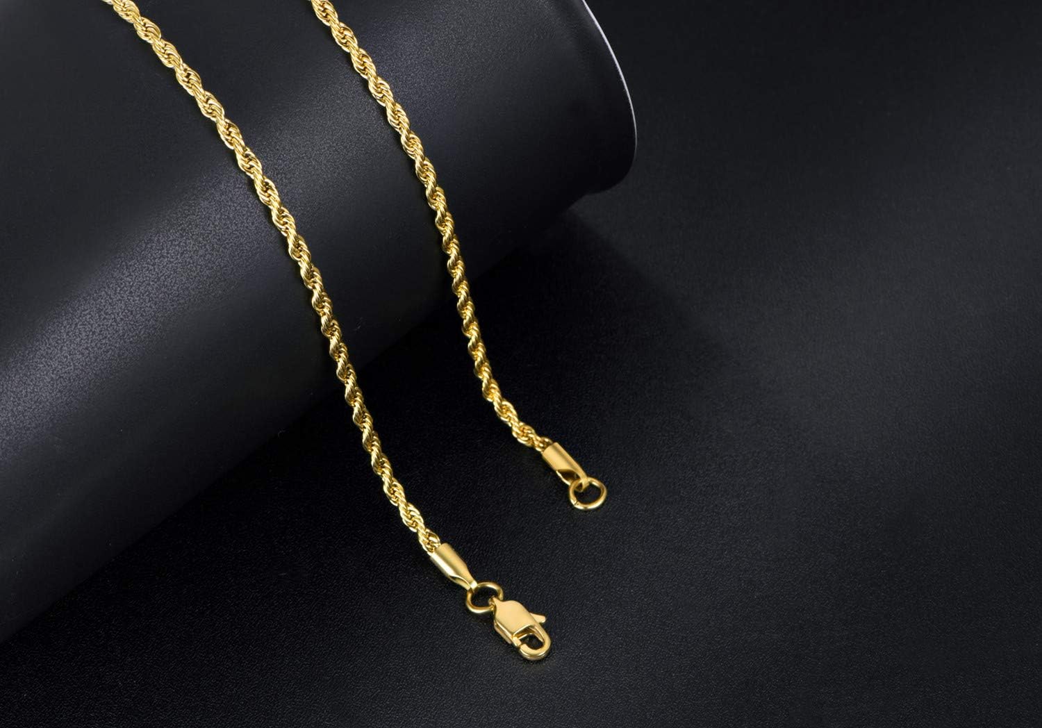 18K 金メッキ ロープチェーン ステンレススチールネックレス 男女兼用 幅 2.5mm 3mm 4mm 5mm