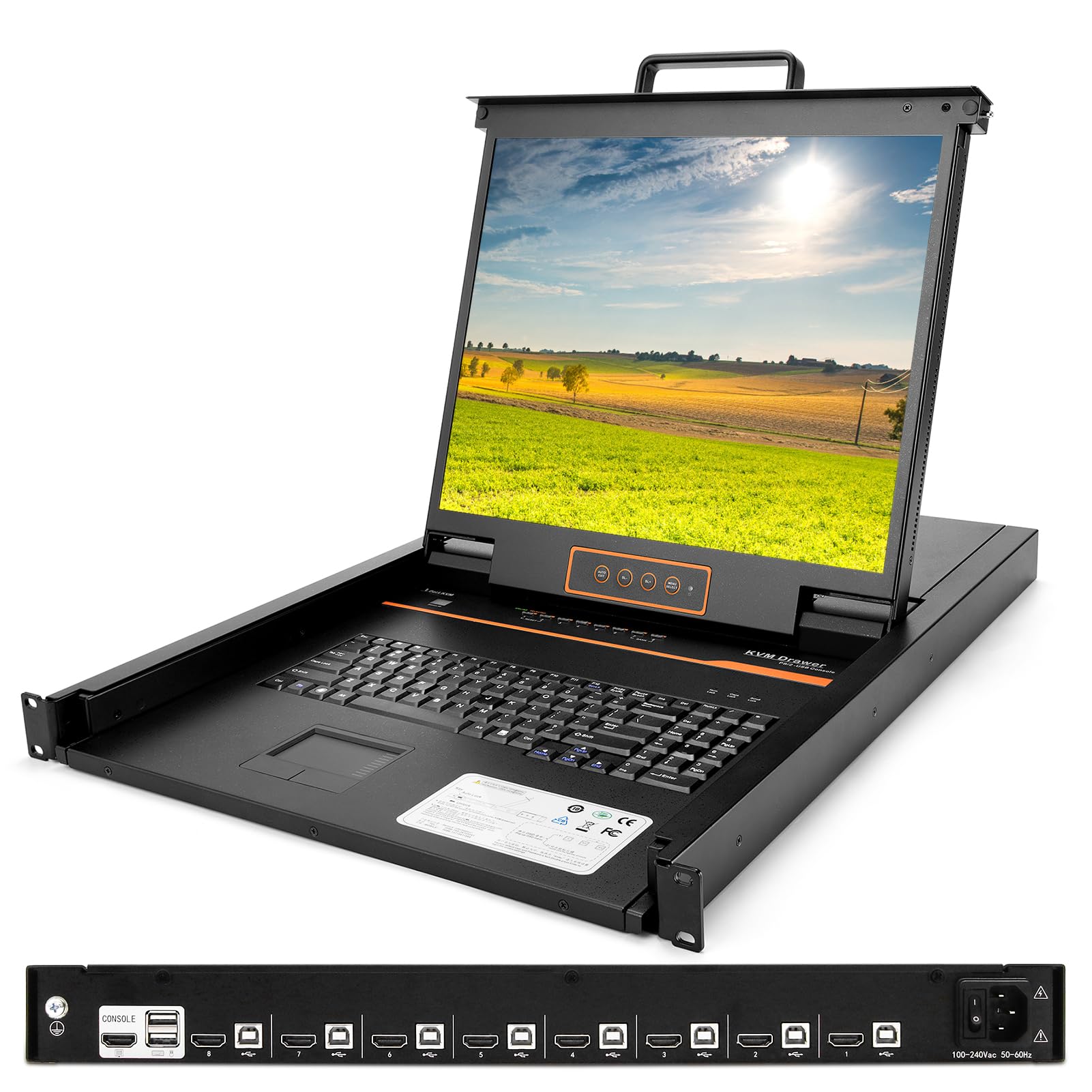 Console KVM à montage en rack 1U - Commutateur KVM HDMI intégré à 8 ports - Pavé tactile de moniteur en rack de 19" - 1280 x 1024 60 Hz - Rapport 5:4 - Commutation par bouton de raccourci OSD, câbles