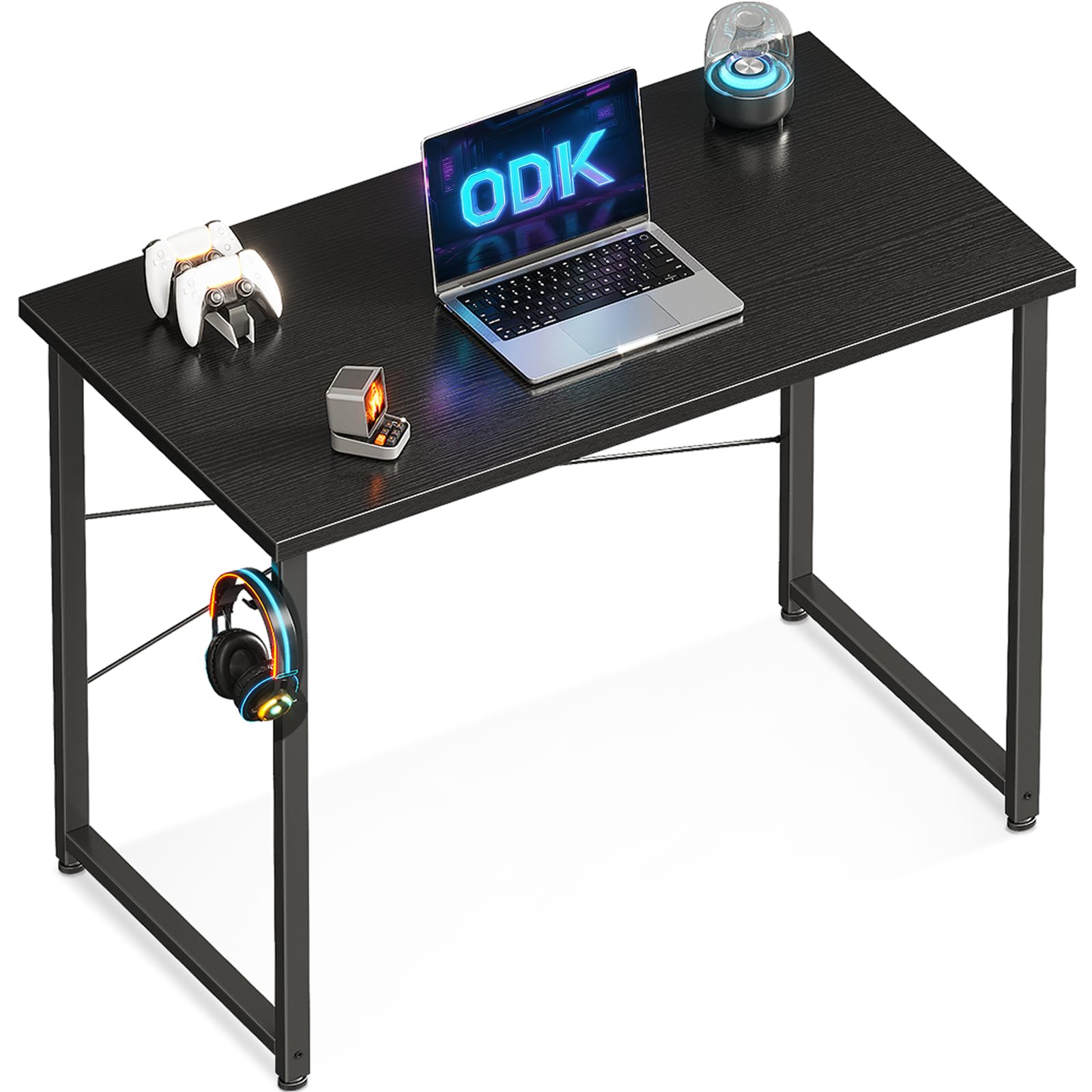 ODK Escritorio Pequeño, Mesa Escritorio con Gancho para Auriculares, Escritorio para Habitaciones Pequeñas, Escritorio de Ordenador para la Oficina en Casa (Negro, 80 x 40 cm)