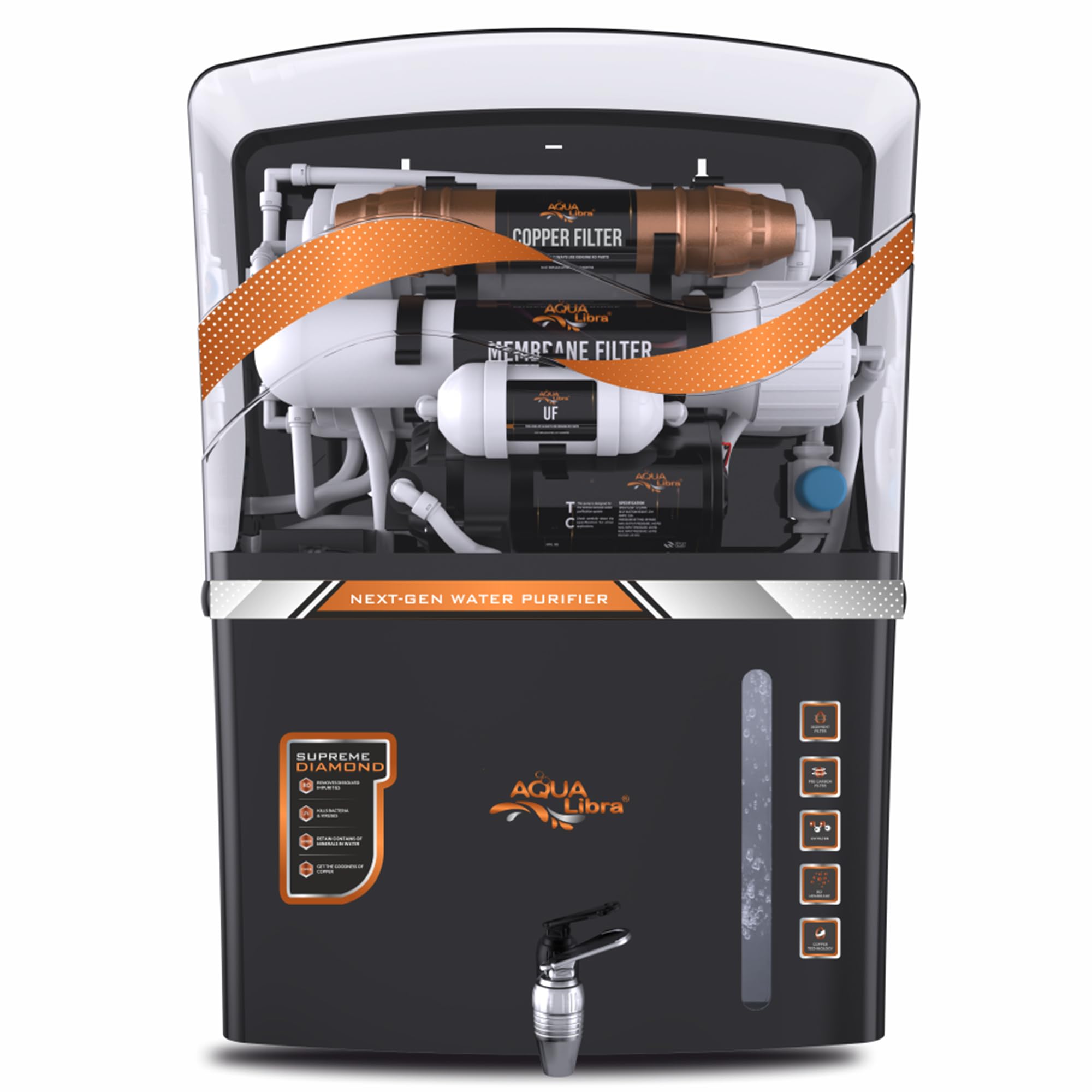 Aqua Libra ISI Mark Water Purifier Filter for Home With RO+UV+UV LED,12 L Tank, Suitable For Borewell, Tanker, Municipal Water White Color-image-36