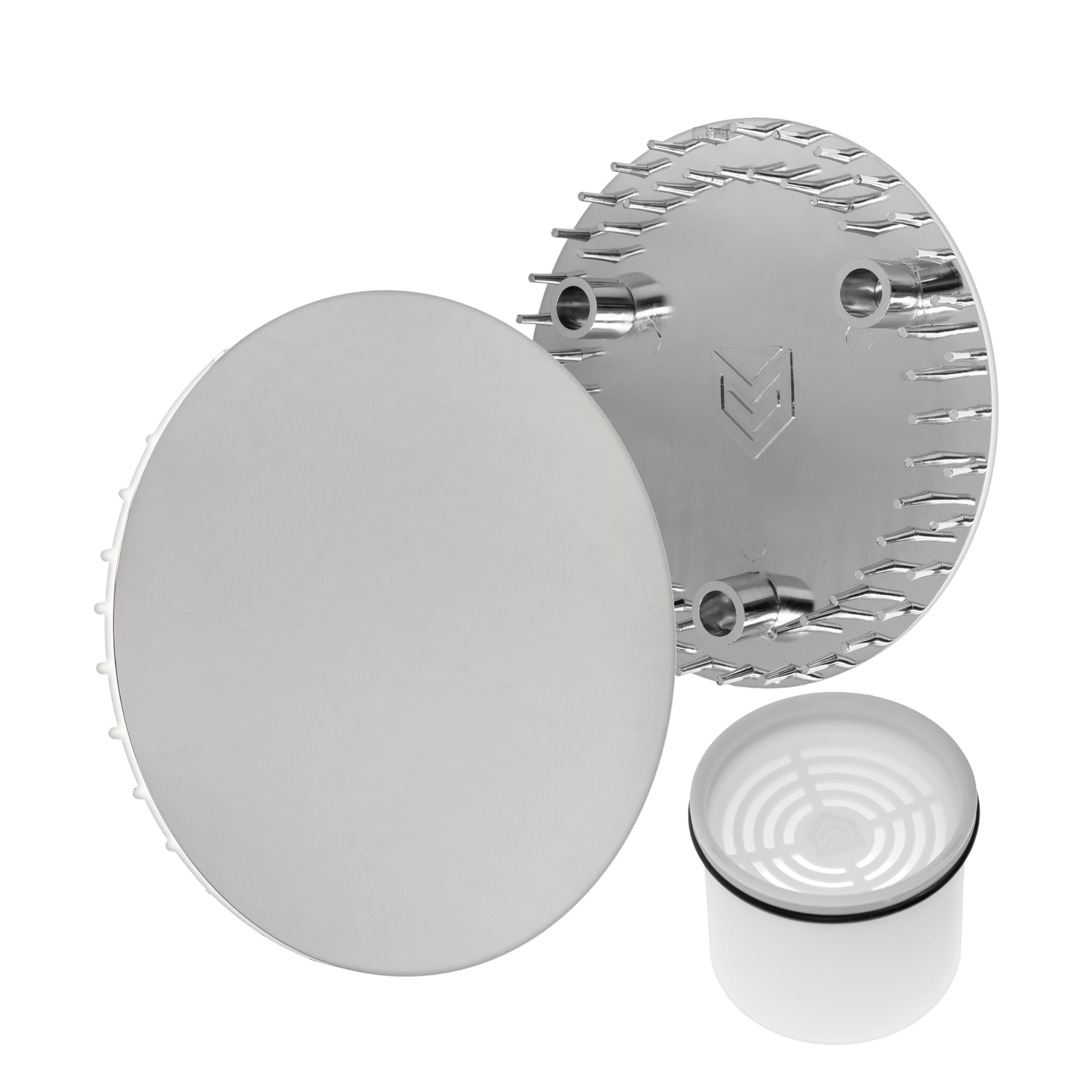 Capot et tube plongeur pour écoulement de douche, Ø 115 mm, compatible avec la garniture d'écoulement Viega Tempoplex à partir de l'année de construction 2006, couvercle ABS chromé