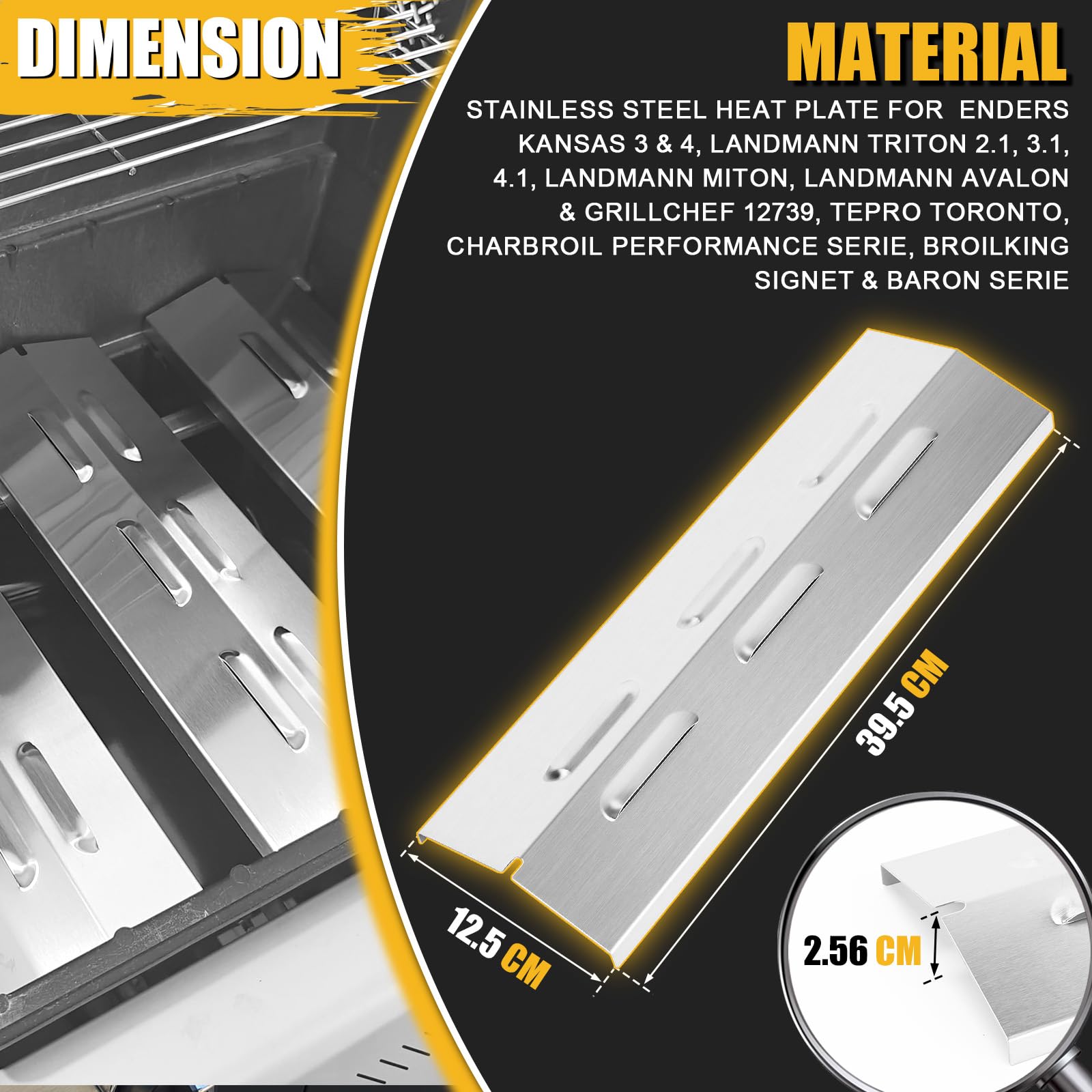 GFTIME Lot de 4 cache-brûleurs universels en acier inoxydable 39,5 x 12,5 cm pour Enders Kansas 3 & 4, Landmann Triton 3.1, Landmann Avalon, Landmann 12739