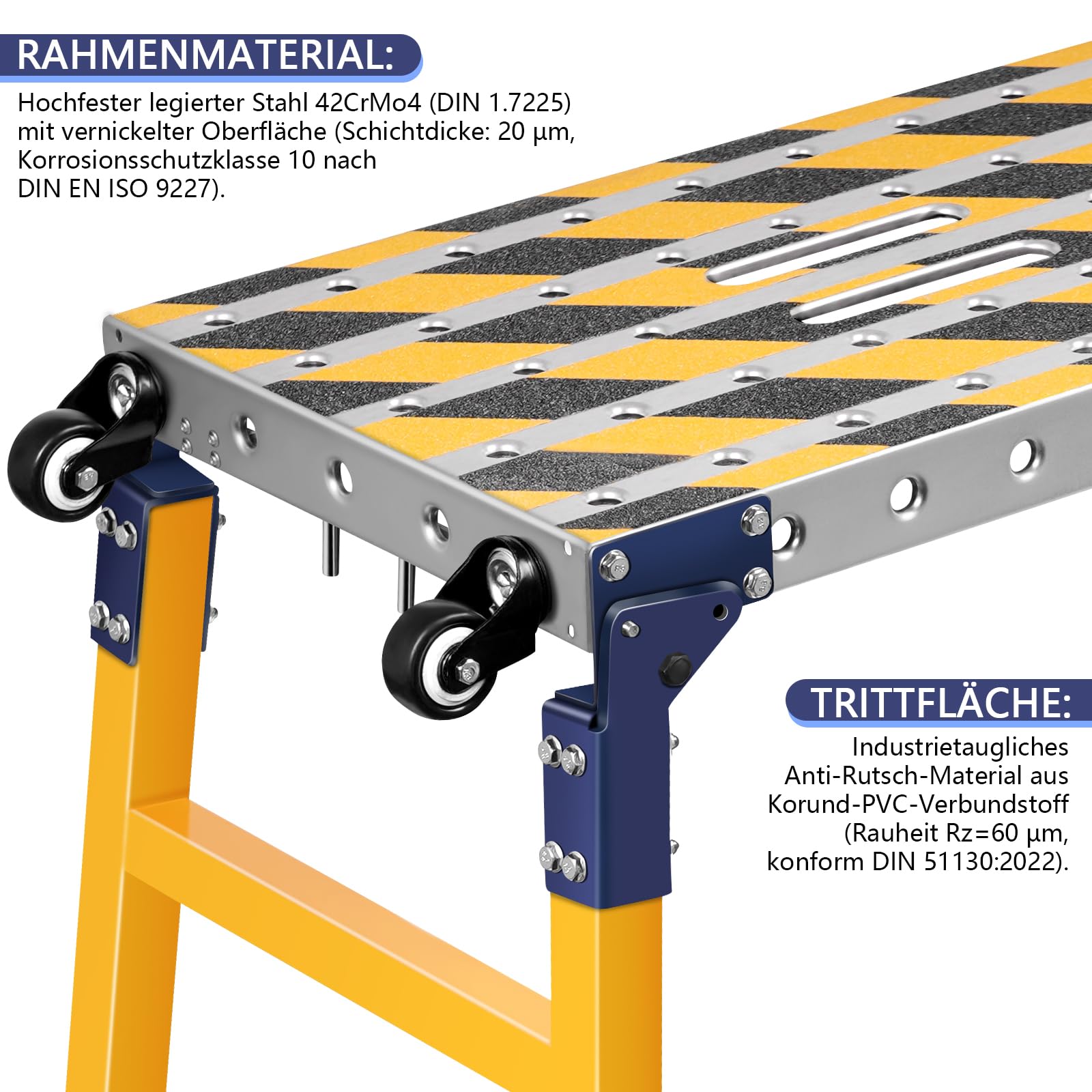 Stabilna platforma robocza 2 w 1 + mobilny stół spawalniczy z antypoślizgowymi paskami klejącymi, regulowana wysokość 60-90 cm, składana platforma robocza, aluminiowe rusztowanie, ocynkowana ławka