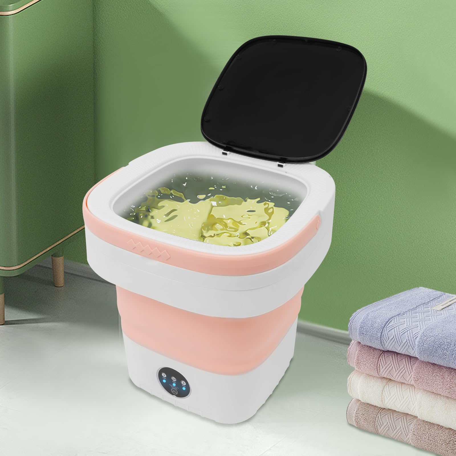 Mini lavatrice portatile da 12 l, con cestello, piccola lavatrice da viaggio, pieghevole, per biancheria intima, calze, asciugamani (rosa)