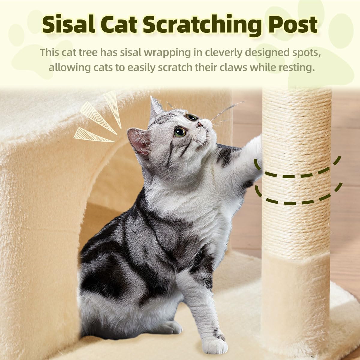 Taoqimiao MS043M Cat Tree, 32.2-Inch Cat Tower for Indoors Cats, Cat Condo with Large Cat Perch, Spacious Cat Cave, Scratching Posts for Small and Medium Cats, Beige