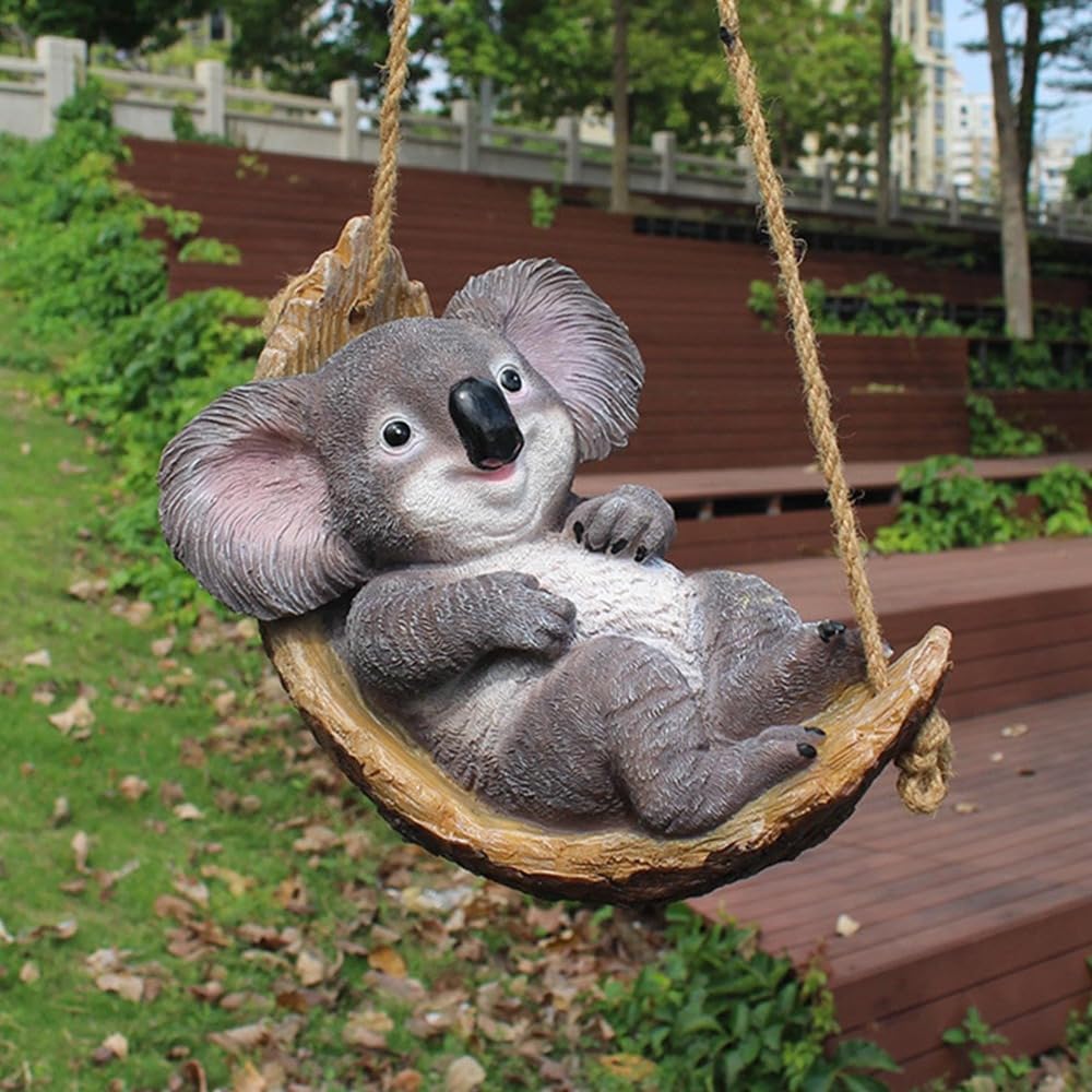 Langlebige Gartenanhänger aus Resin mit naturgetreuer Textur für Hinterhof- und Außendekoration (Koala im Stil D)