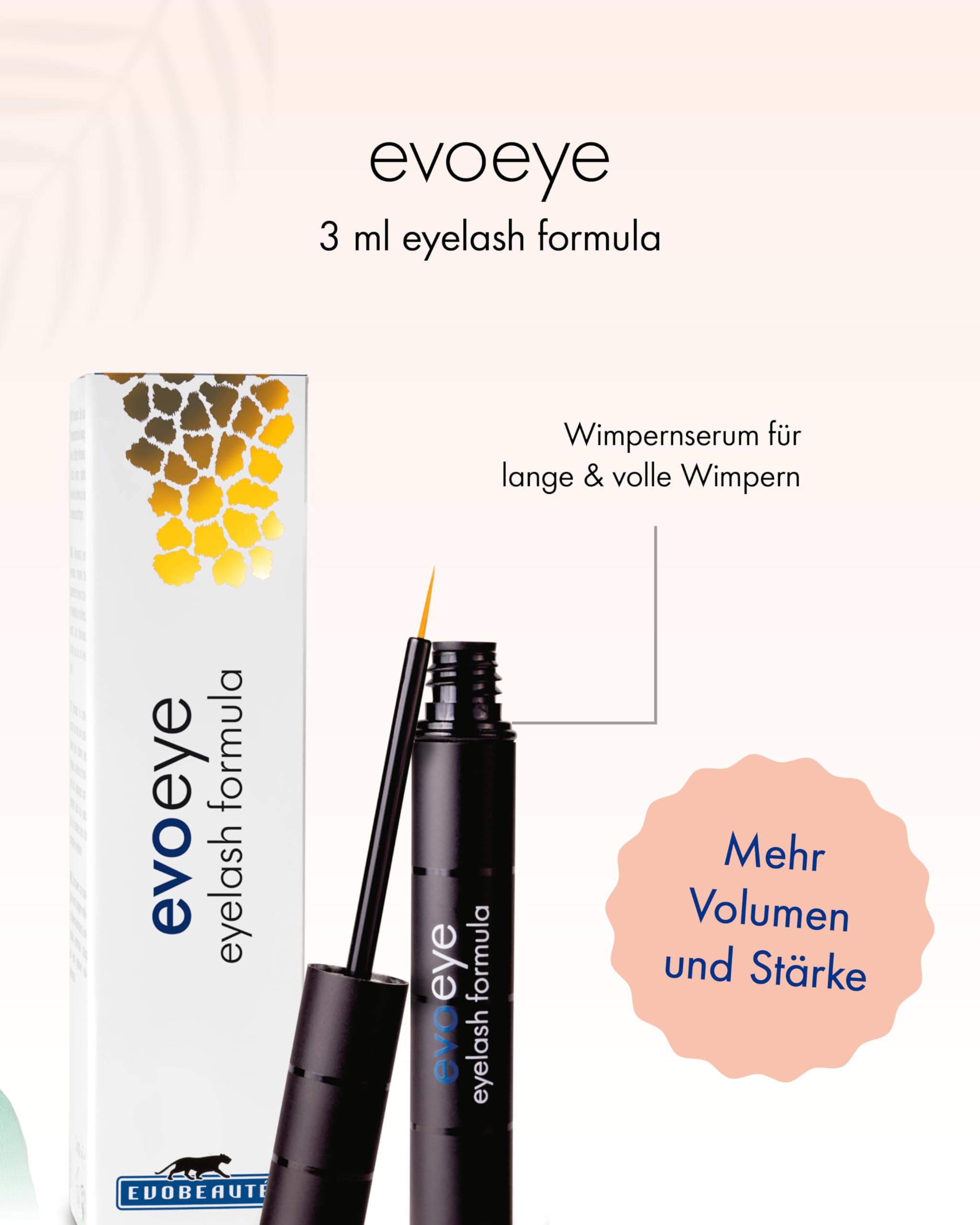 EVOBEAUTÉ evoeye Eyelash Formula 3 ml - Hochwirksames Wimpernserum für lange & volle Wimpern in 6-8 Wochen, feuchtigkeitsspendendes Lash Serum, mit revitalisierenden Peptiden