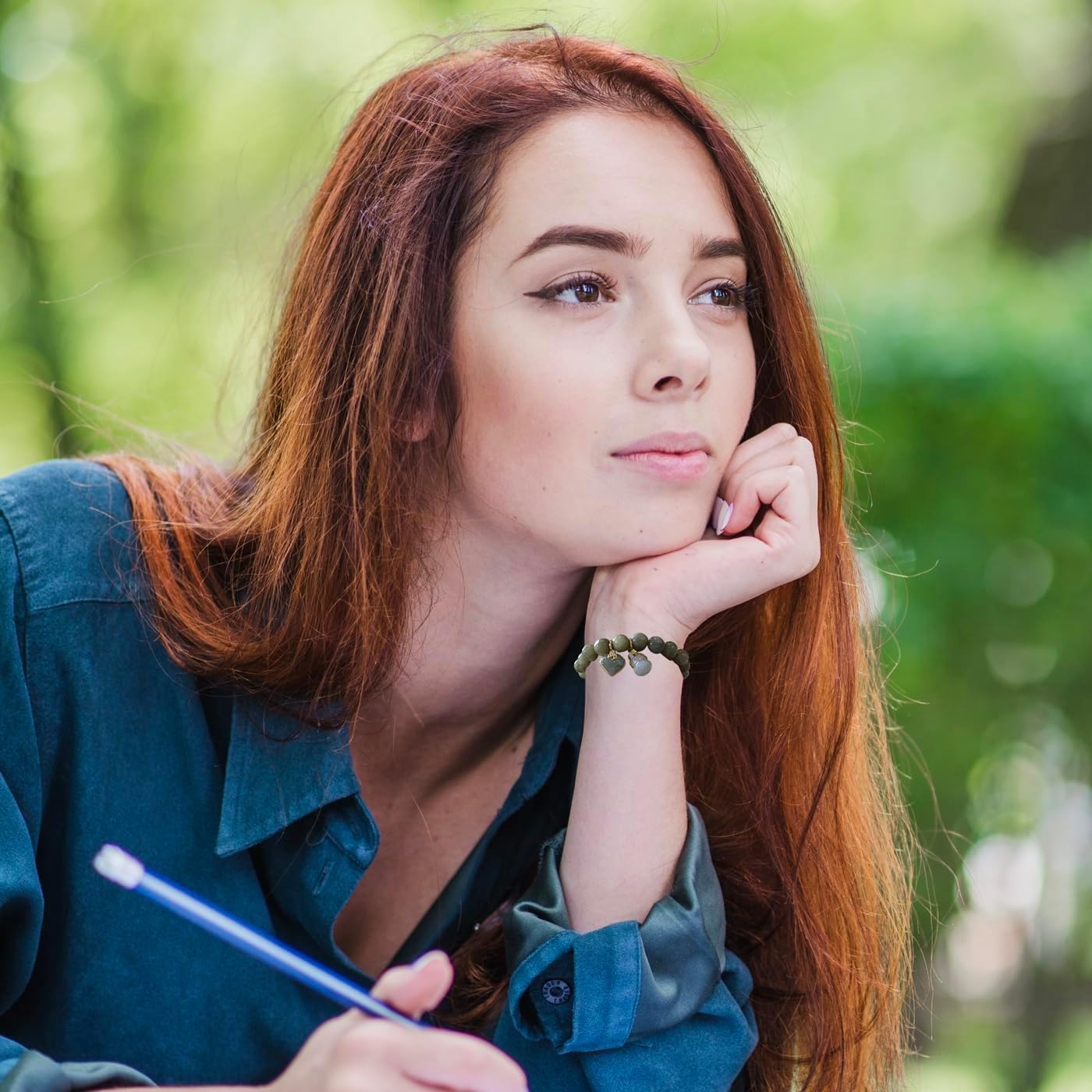 Natural Green Jade Bracelet for Women – Real 11mm Jade Beads for Good Luck, Wealth & Positive Energy – Heart & Gourd Charms – 6.5" Stretch – Spiritual Lucky Gift with Red Pouch - Image 4