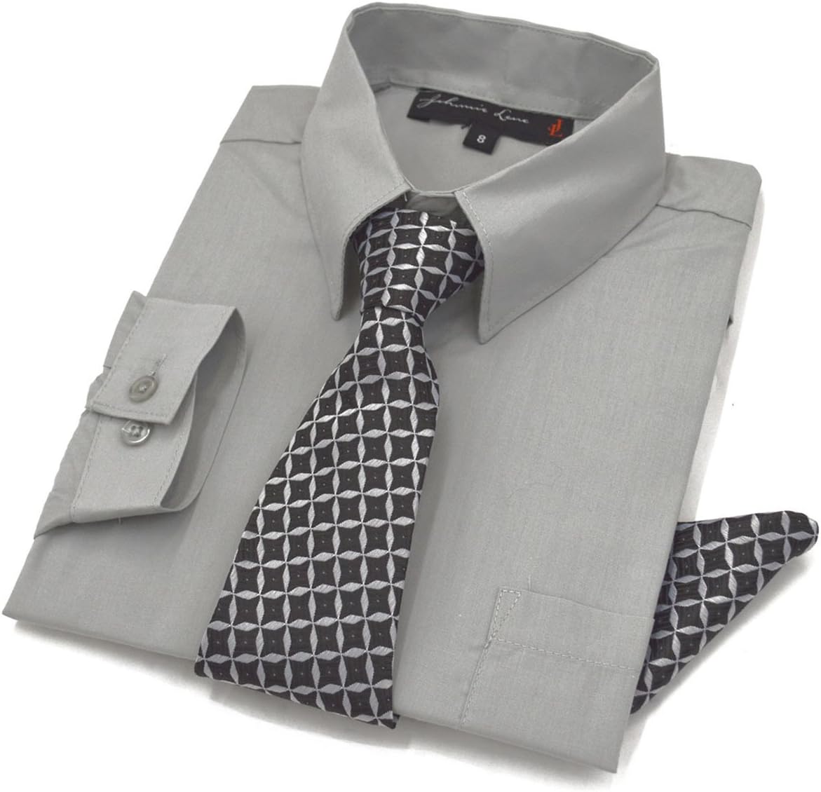 Boys Long Sleeve Dress Shirt with Tie and Handkerchief