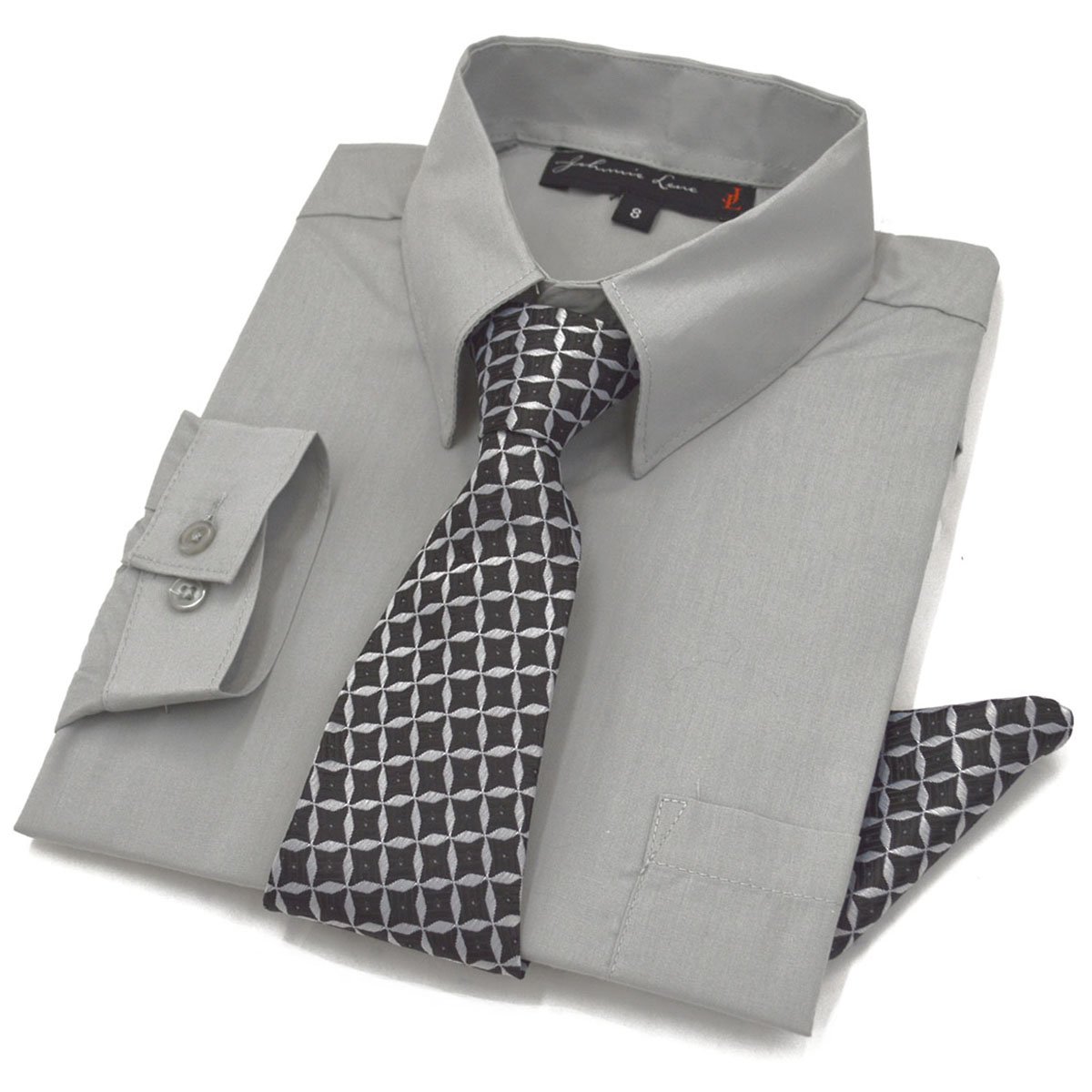 Boys Long Sleeve Dress Shirt with Tie and Handkerchief