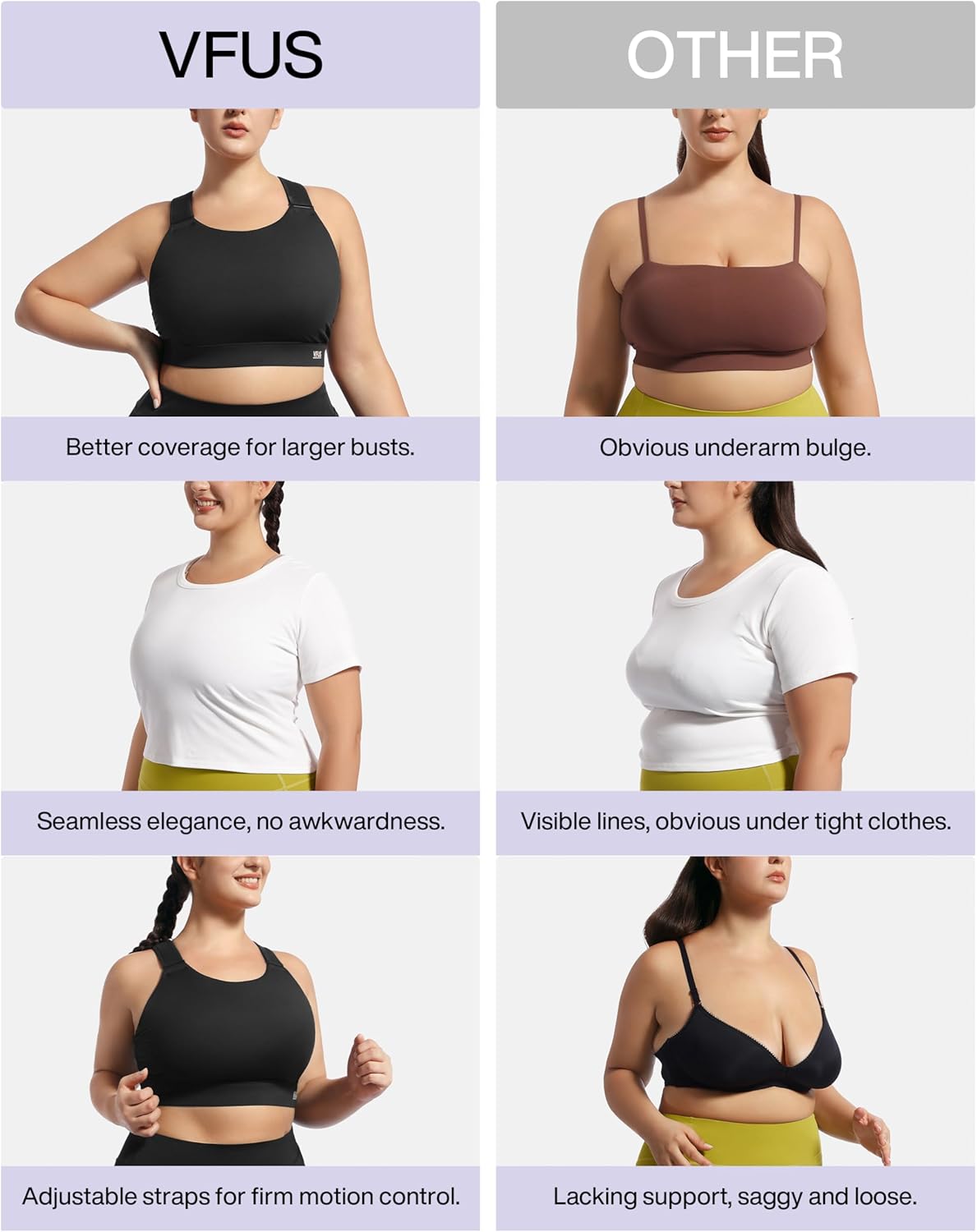 Plus Size Sports Bras Medium-High Support Adjustable Racerback High Neck Wireless Everyday Workout Running Bra for Women - Image 3