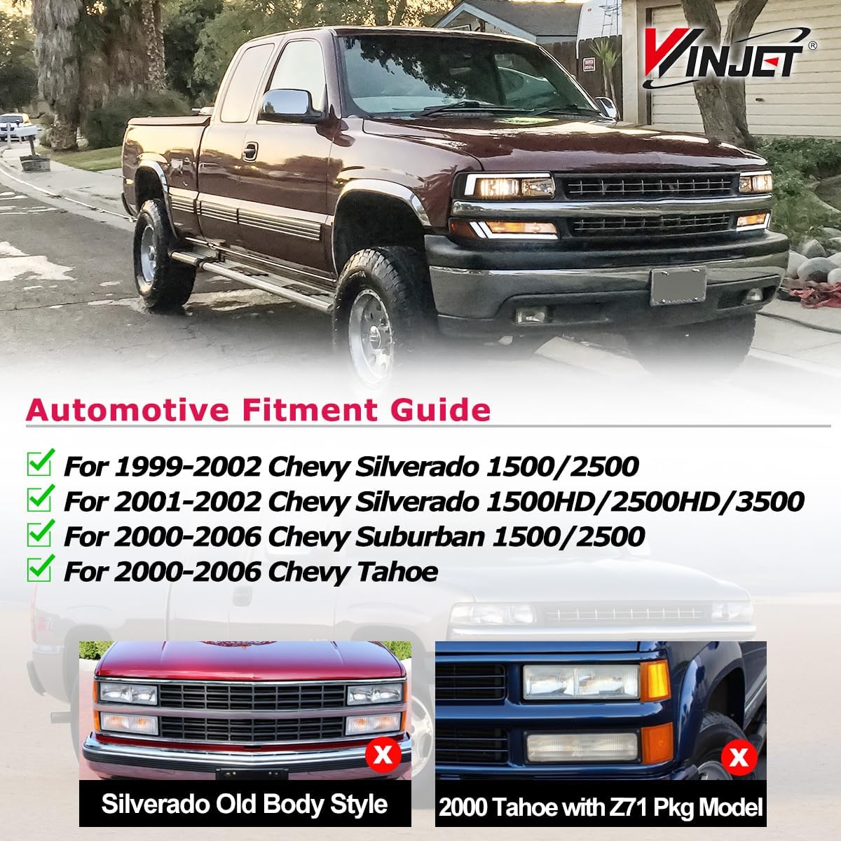 Winjet LED Headlights For 1999-2002 Chevy Silverado 1500/2500, Bumper Lights For 2001-2002 Silverado 1500HD/2500HD/3500, LED Bar Front Lamps For 2000-2006 Chevy Tahoe/Suburban 1500 2500