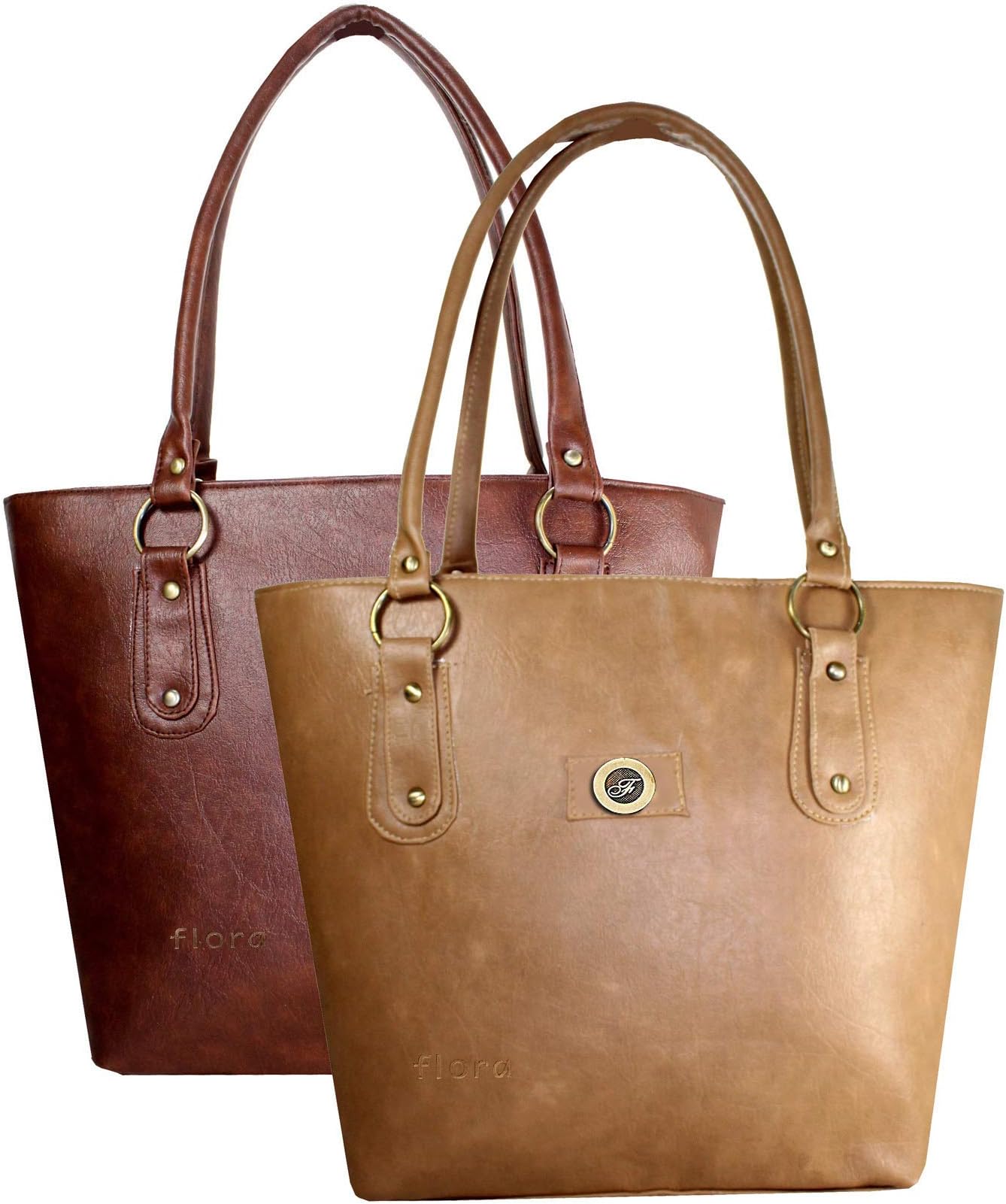 Flora Premium PU Leather Women's Handbag Combo (Tan/Light Brown Color)