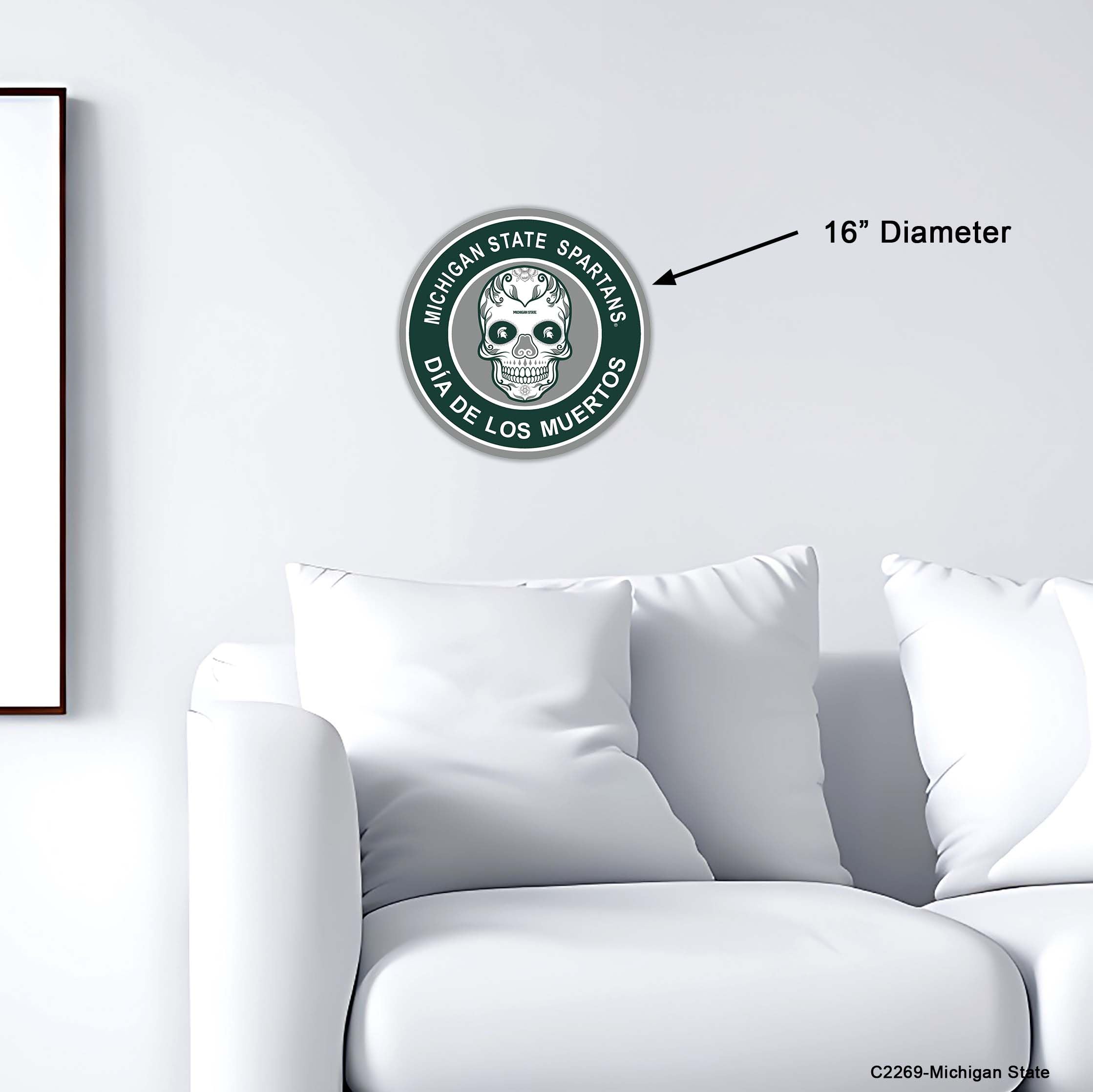 Fan Creations MichiganState 16in Round Sugar Skull Home Decor Sign