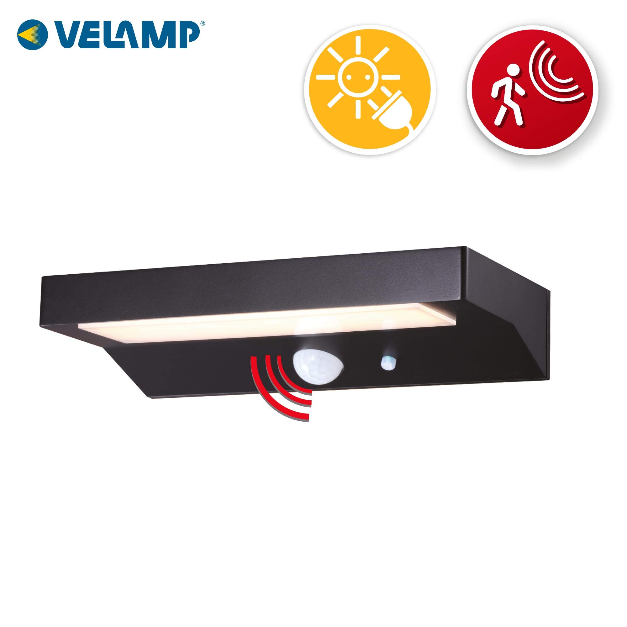 Velamp Applique LED a carica solare 600 lumen, con rilevatore di movimento