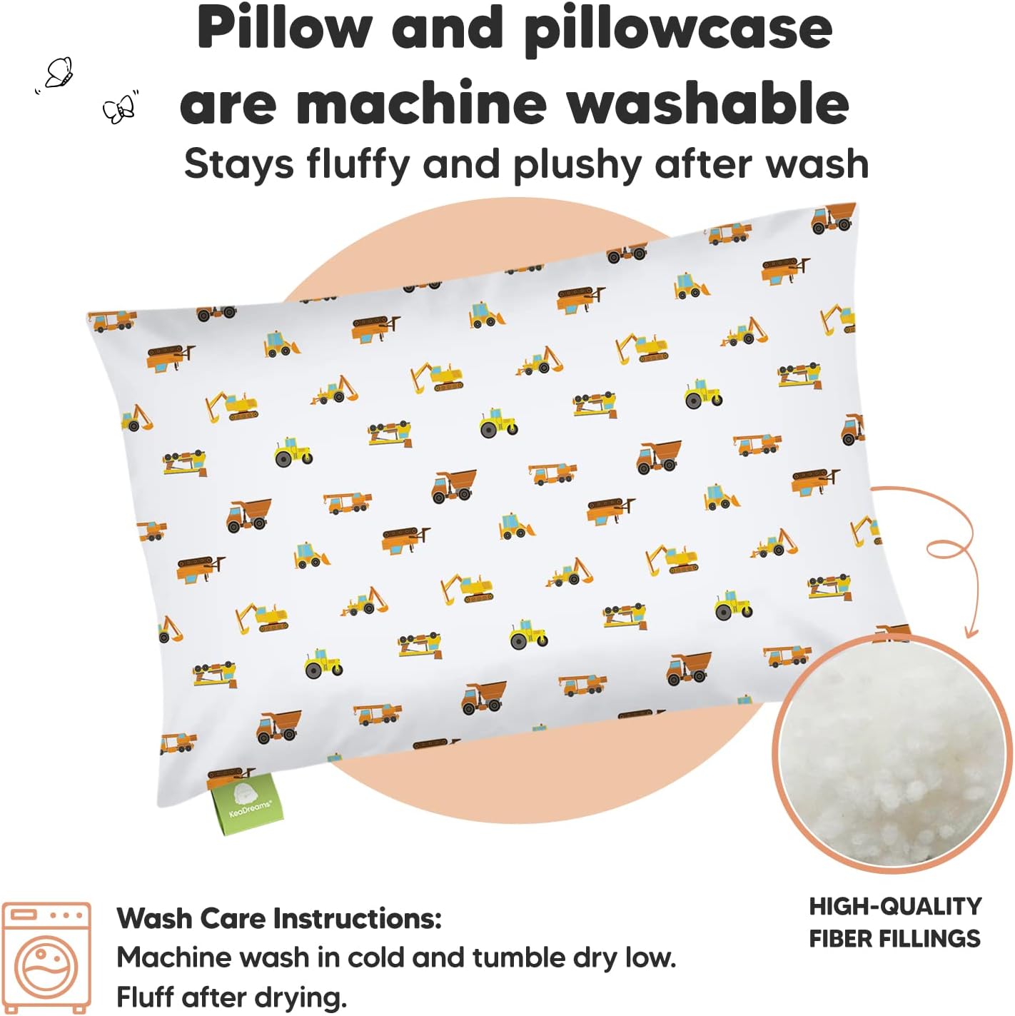 KeaBabies Toddler Pillow with Pillowcase - 13x18 My Little Dreamy Kids Travel Bed Pillows for Sleeping, Cotton Small Pillowcase, Soft & Breathable, Machine Washable, Toddlers 2-5 Years Old