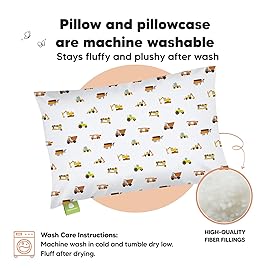 Toddler Pillow with Pillowcase - 13x18 My Little Dreamy Kids Travel Bed Pillows for Sleeping, Organic Cotton Small Pillowcase, Soft & Breathable, Machine Washable, Toddlers 2-5 years old(Construction)