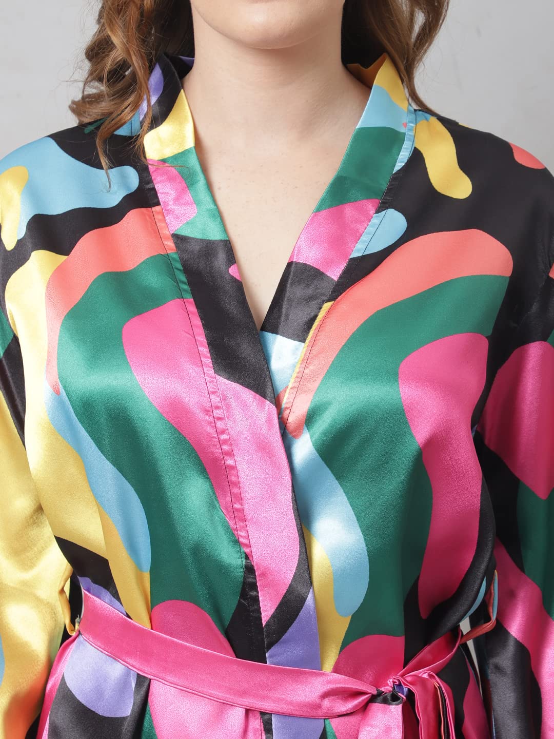 Claura Women Multi Satin Robe for Women/Robe (Small, Multi) Multicolour 4