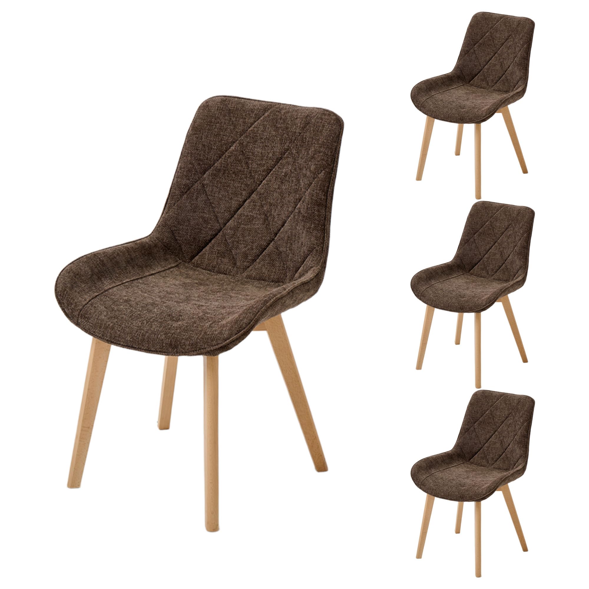Juego de 4 sillas de Comedor tapizadas de Lino con Patas de Madera Maciza, sillas de Cocina para Sala de Estar, Oficina, recepción, Dormitorio, Color marrón