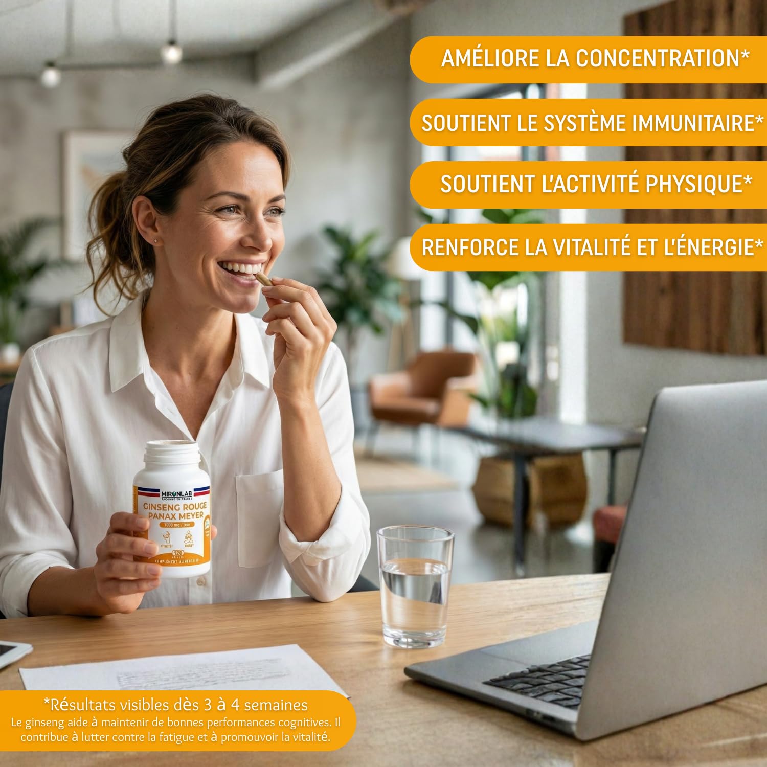 Ginseng Rouge de Corée - Racine - Haut Dosage 1000mg - Ginsénosides 12.5mg - 120 Gélules / 2 Mois - Extrait Naturel Panax Meyer - Anti Stress & Booster d’Energie - Laboratoire Français MIRONLAB