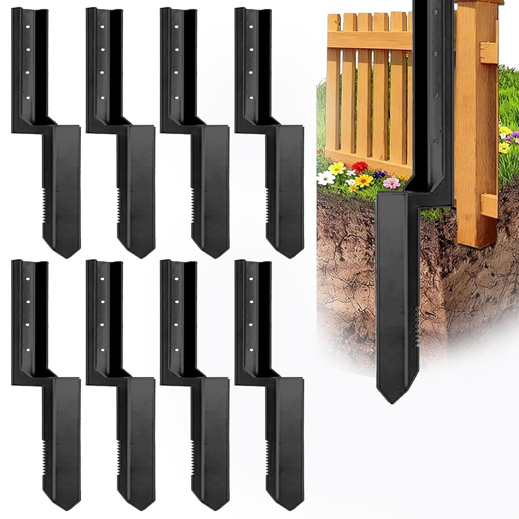GOUZIBHD Fence Post Anchor Fence Post Repair Kit Fix Rotted or Damaged Wood Posts Without Replacement Heavy-Duty Steel Brackets Concrete Anchors for Permanent Stabilization(Color:8pack)