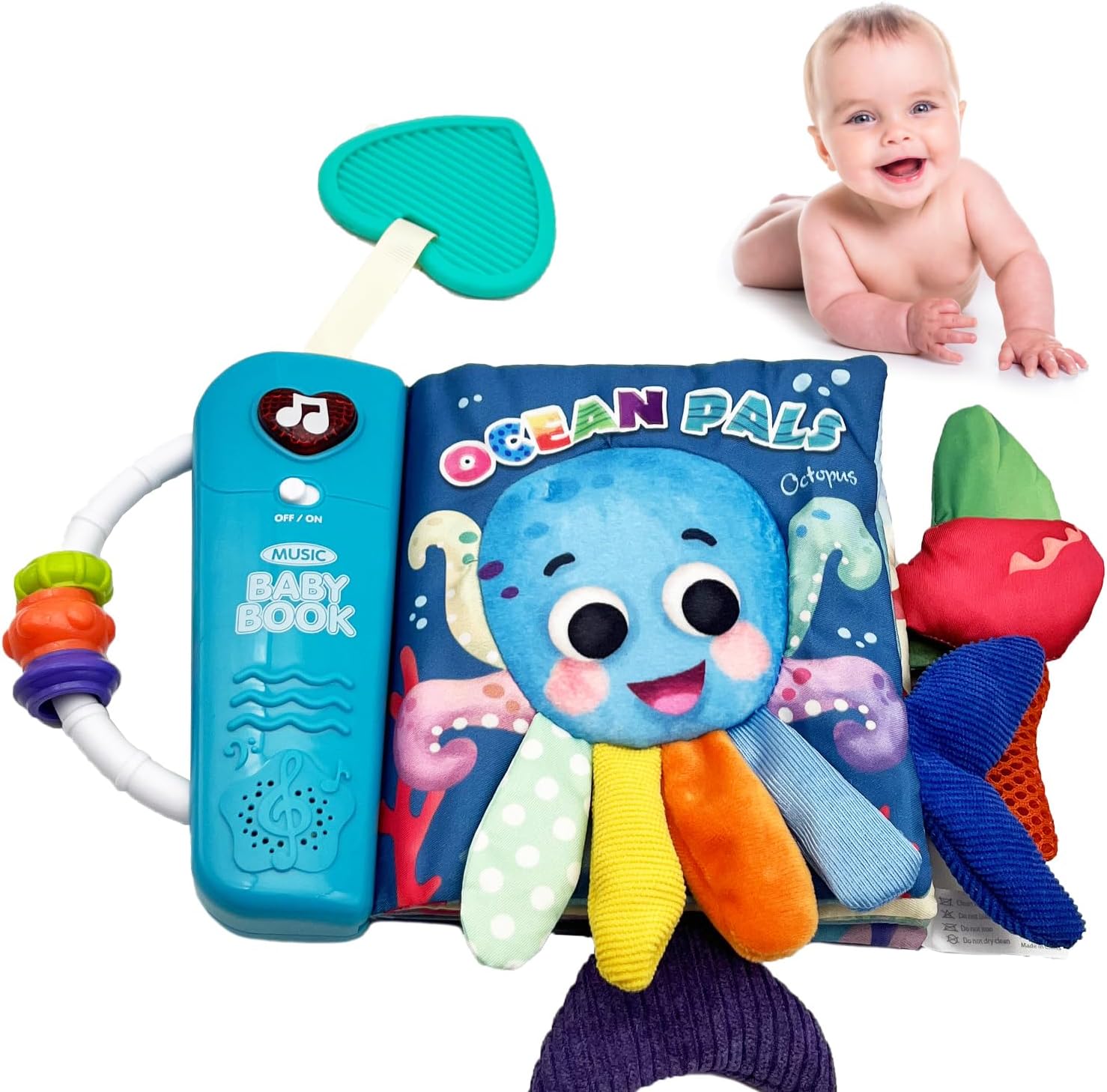 Baby Books Toys, Touch and Feel Music Cloth Book for Infant Baby 6-12-18 Months, Early Learning Education Shower Easter Gifts for Boys Girls (Dinosaur Pals)