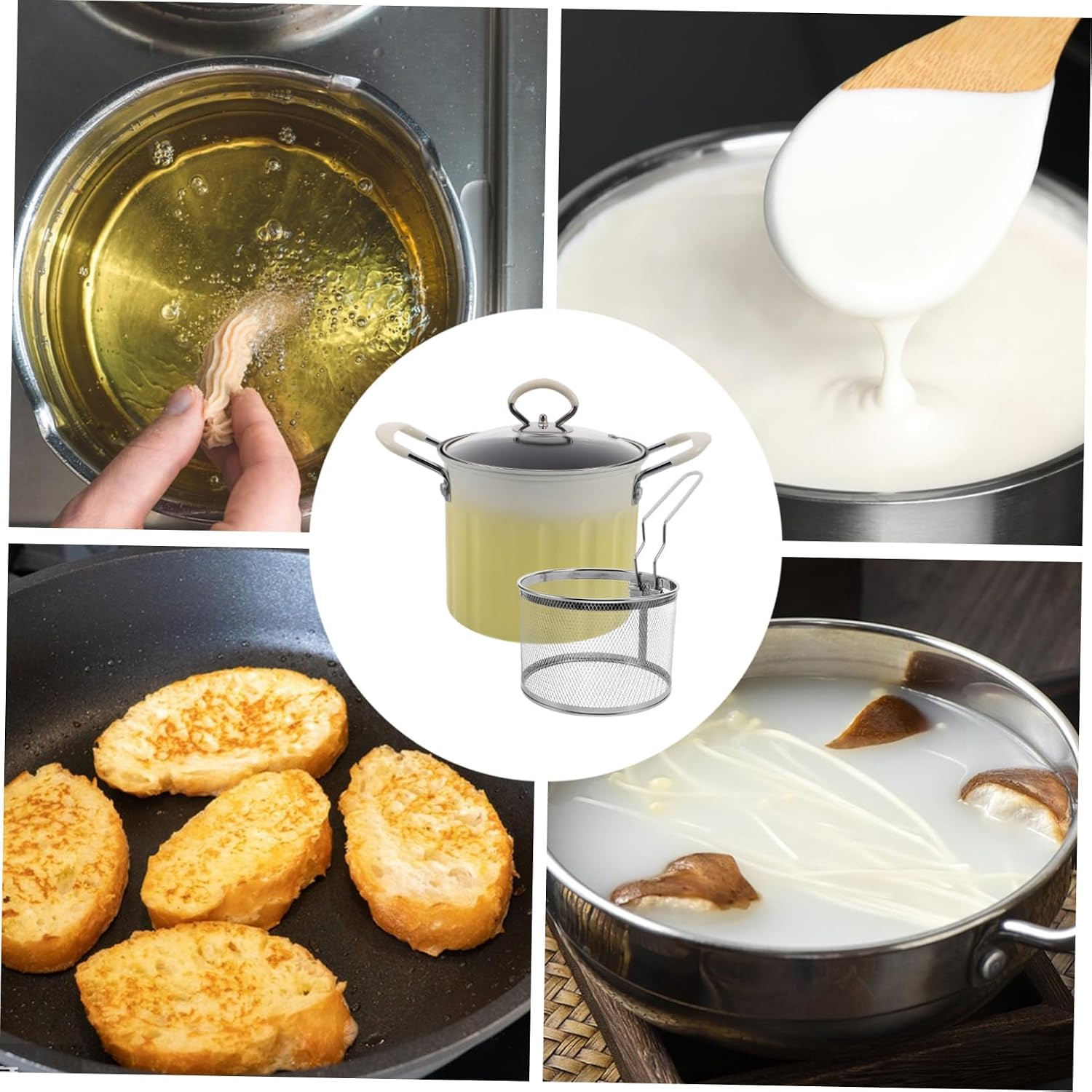 Hemobllo Japanese Tempura Fryer Pot with Lid and Oil Drainer Basket Multifunctional Deep Frying Pan for Induction Cooker Nonslip Base and Heat Resistant Handles Easy to Clean