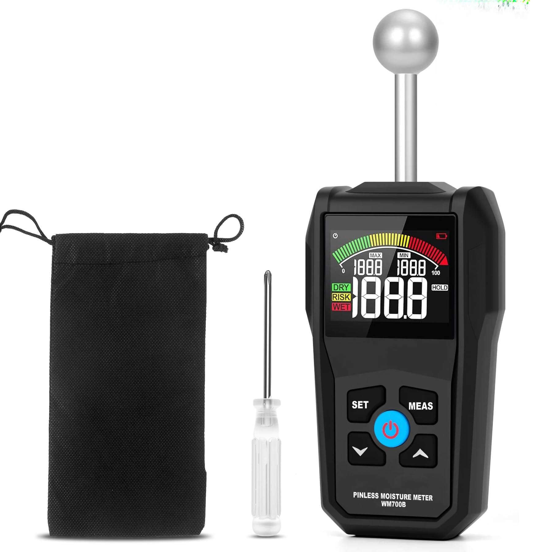Medidor de Humedad Ofeace Humidímetros 20-40 mm con Pantalla LCD a Color y Alarma de Sonido Humidímetro Digital Acústica Drywall, Madera, Albañilería, Carpintería, Yeso, Suelos, Hormigón