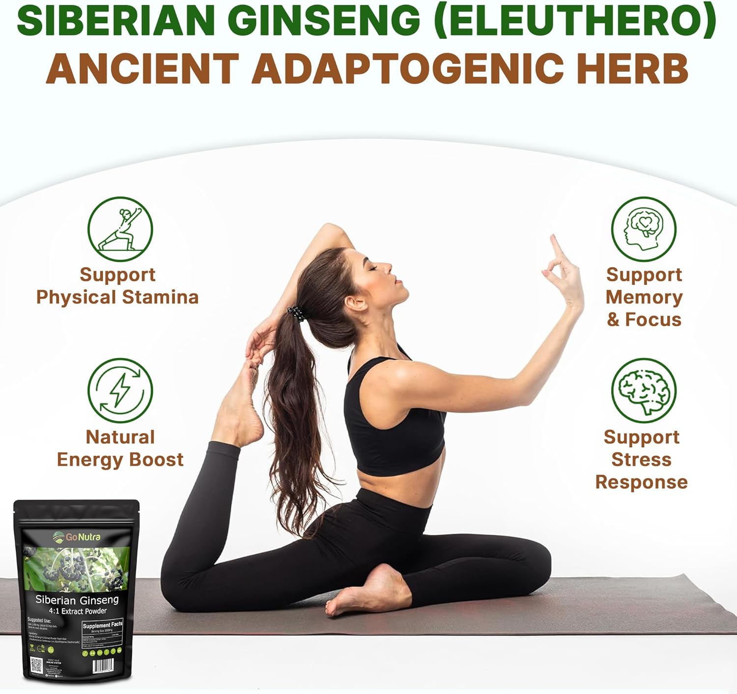 Go Nutra Siberian Ginseng - Eleuthero Root Powder | 4:1 Extract 4X Times Stronger | Supports Energy & Stamina | Natural & Adaptogenic | Eleutherococcus Senticosus | Non-GMO | 1lb (16 Ounce) - Image 3