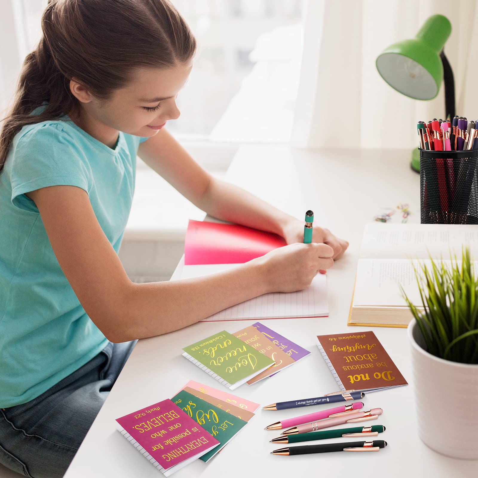 Estune 48 piezas de regalos cristianos para mujeres, bolígrafos bíblicos, blocs de notas, juego de regalo, bolígrafo, cuaderno, citas inspiradoras, bolígrafo cristiano, regalo motivacional bíblico