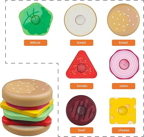 Miniatura 2 de Juguete de hamburguesa apilable, juguete Montessori para niños de 1, 2 y 3 años, juguetes preescolares, juguete educativo de madera para bebé, juego