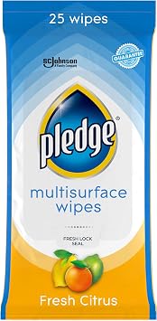 Pledge Multisurface Cleaning Wipes, pH Balanced, Fresh Citrus, 25 Count,White