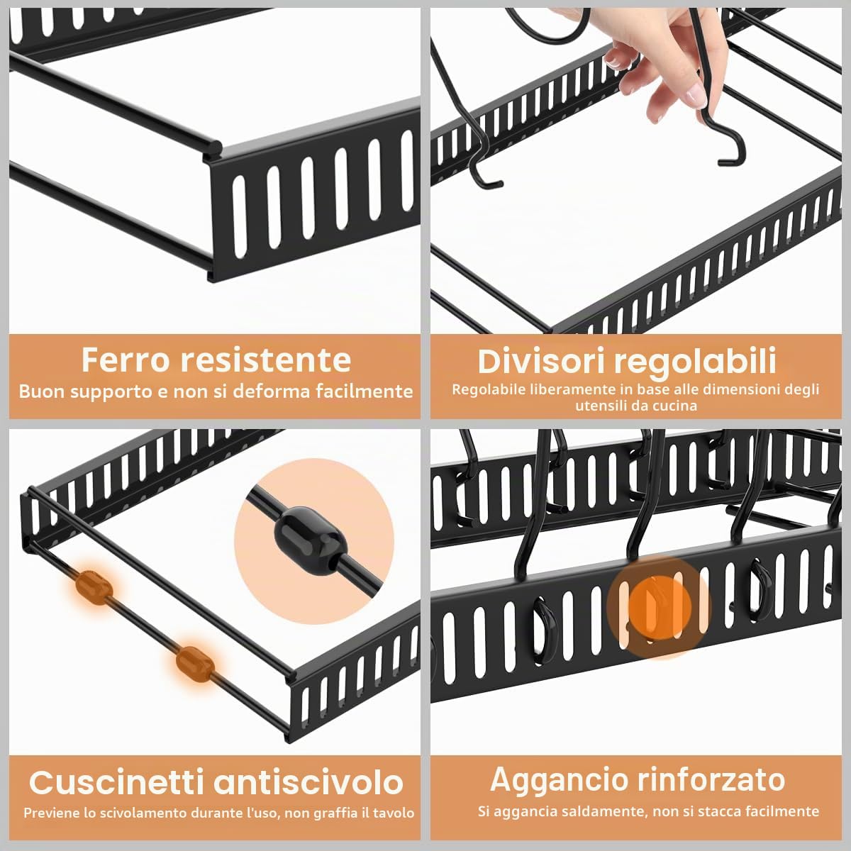 Housolution Porta Pentole e Padelle da Cassettone, Espandibile Porta Coperchi Pentole con 14 Scomparti Regolabili, Organizer Coperchi Pentole e Padelle per Cucina, Nero