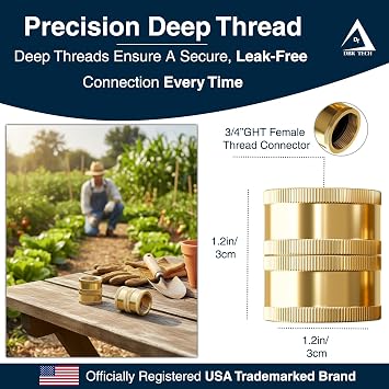 DBR Tech Female to Female Hose Adapter | Heavy Duty Leak-Proof Garden Hose Connector, 3/4 GHT Water Brass Fittings | Industrial-Grade, 2-Pack