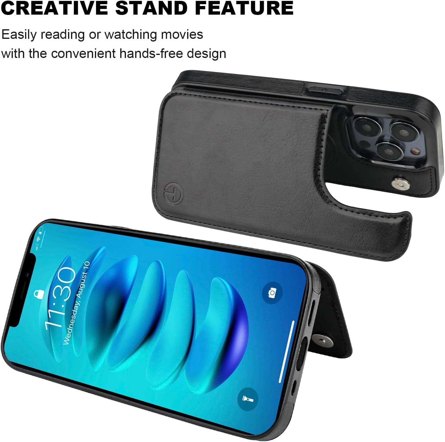 ONETOP Compatible with Magsafe for iPhone 14 Pro Wallet Case with Card Holder, PU Leather Kickstand RFID Blocking Case, Double Magnetic Clasp and Durable Shockproof Cover 6.1 Inch (Black) - Image 6